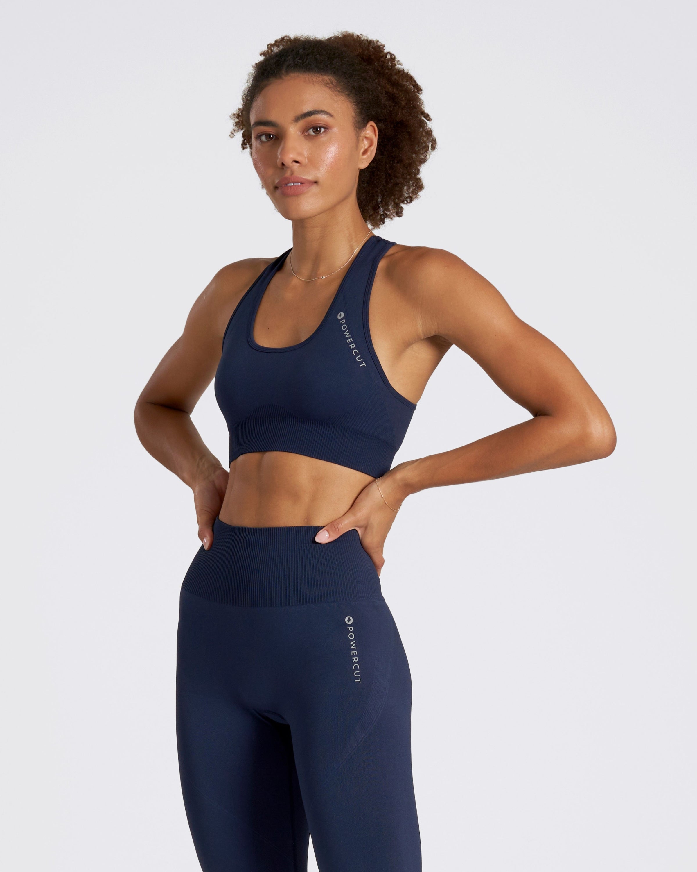 SOLID Seamless Medium Support Racer Back Dark Navy Sports Bra