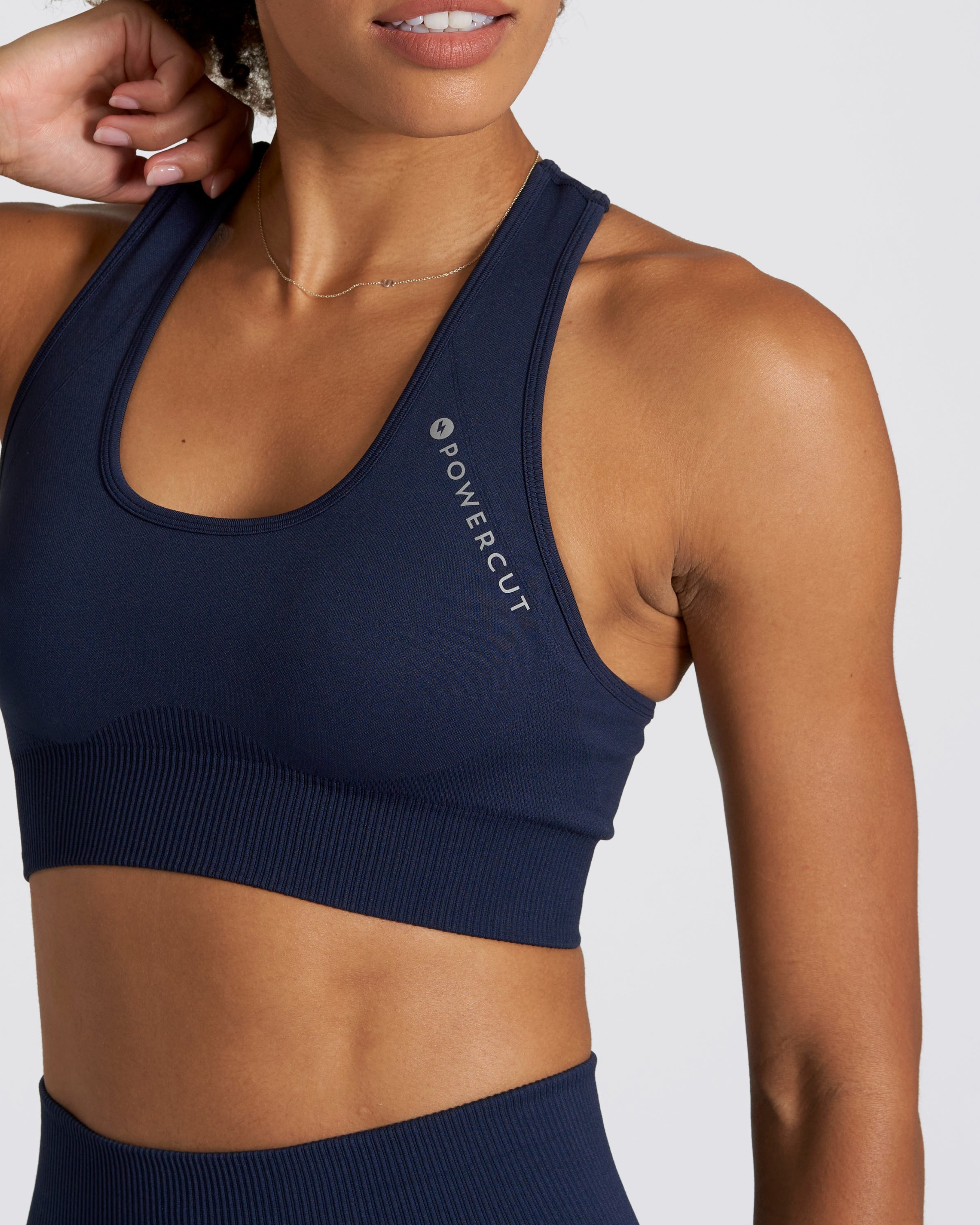 SOLID Seamless Medium Support Racer Back Dark Navy Sports Bra