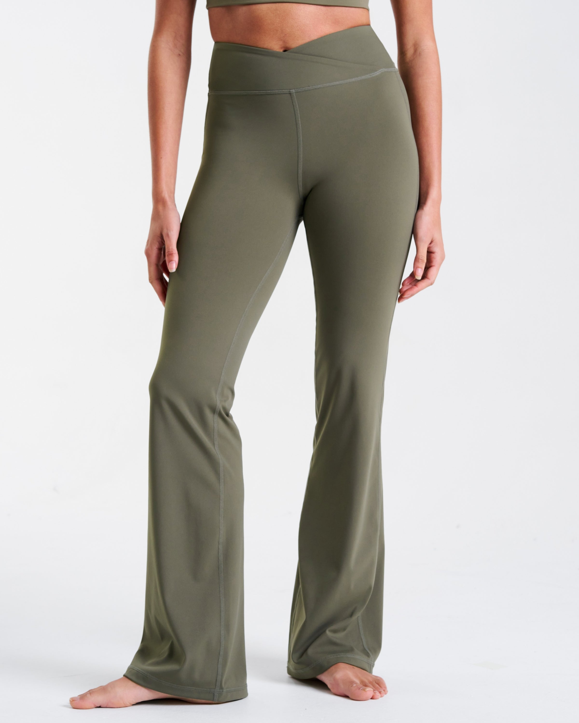 All-Day-Wear Wrap Waist Flared Leggings Dusty Olive