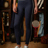 Legacy Piping Detail High Waisted Leggings Retro Navy