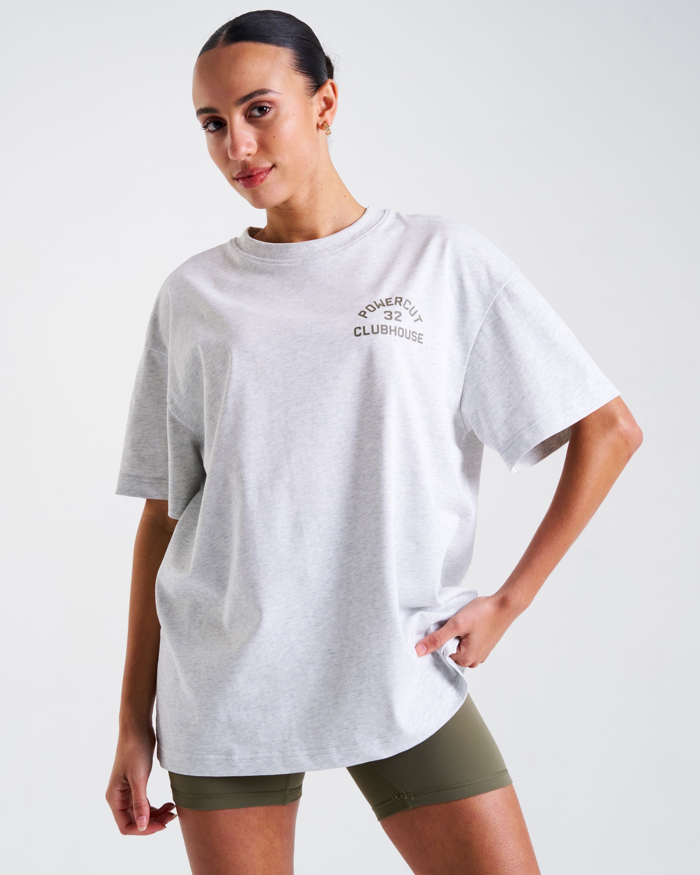 Clubhouse Oversized Printed T-Shirt Light Grey Marl