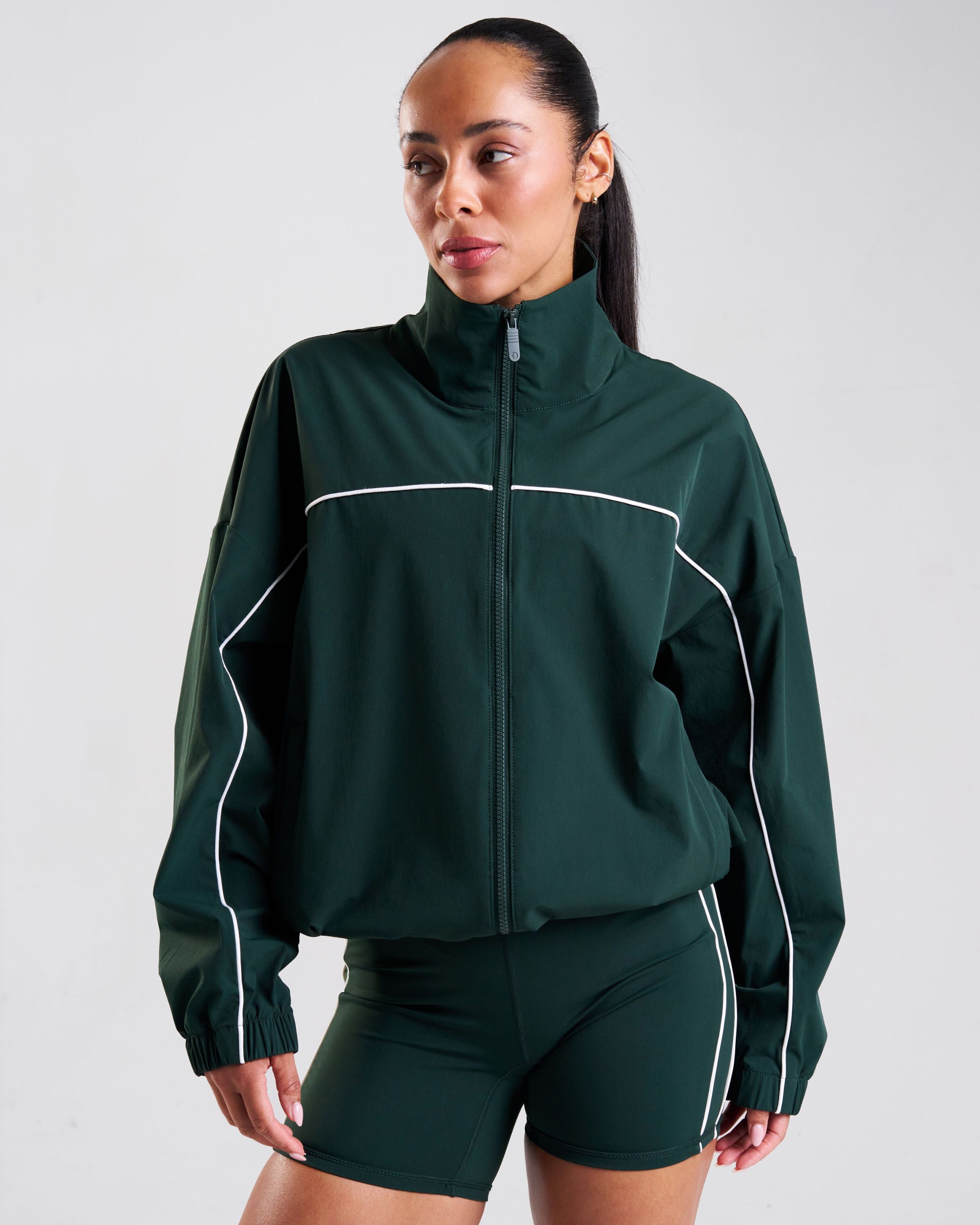 Court Piping Detail Woven Track Jacket Heritage Green
