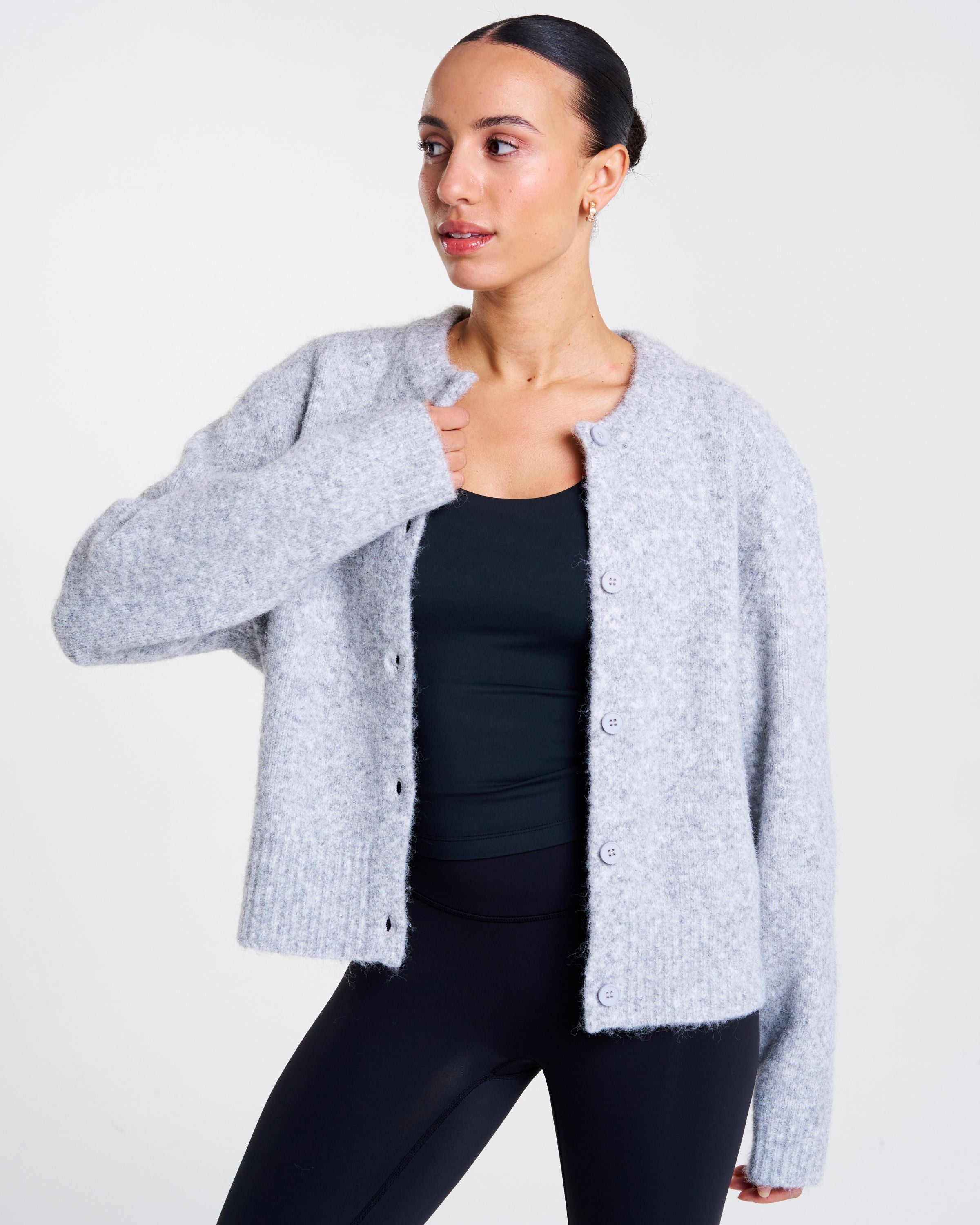 SoftKnit Button Up Cardigan Light Grey Marl