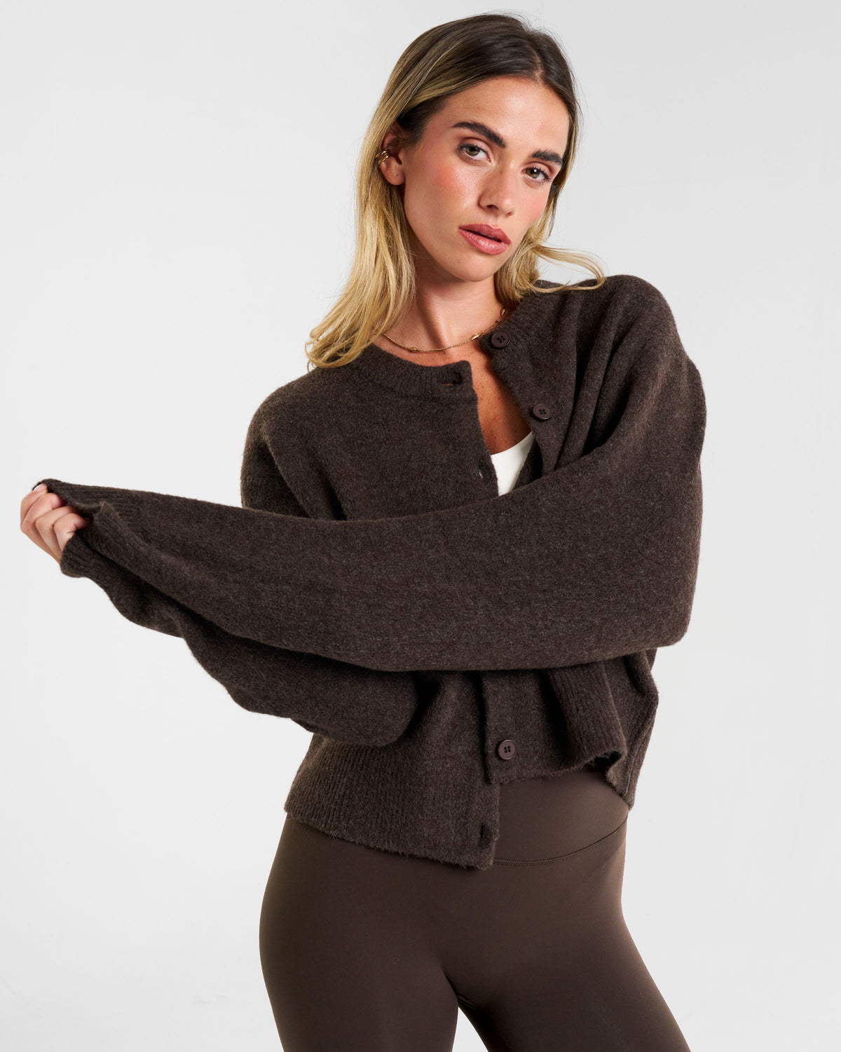 SoftKnit Button Up Cardigan Espresso