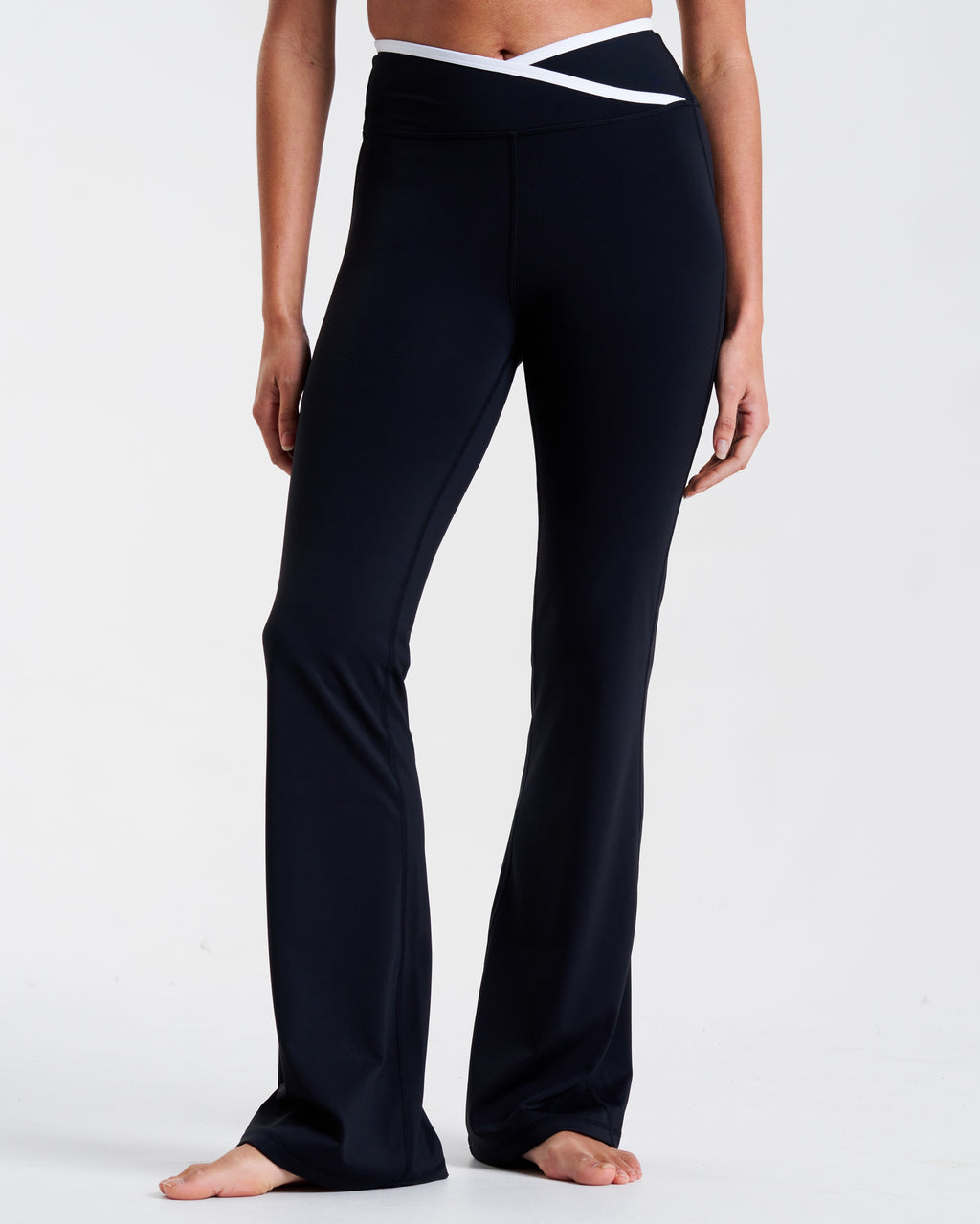 All-Day-Wear Wrap Waist Flared Leggings Black & Coconut Milk
