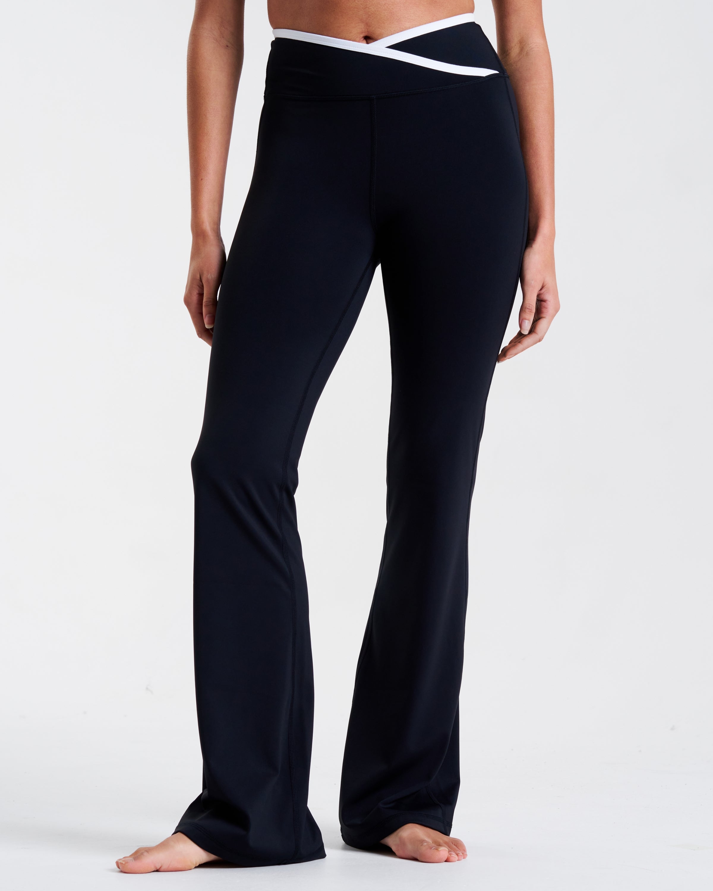 All-Day-Wear Wrap Waist Flared Leggings Black & Coconut Milk