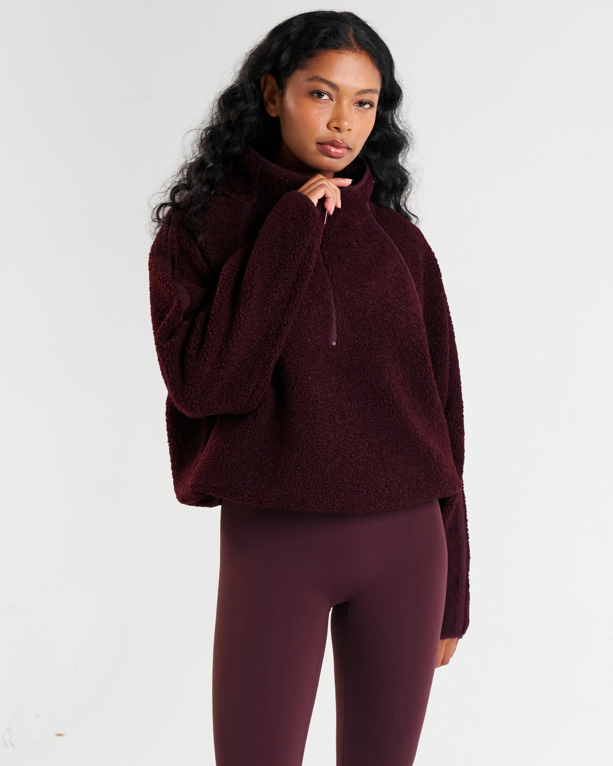 Rise Half Zip Borg Fleece Dark Burgundy