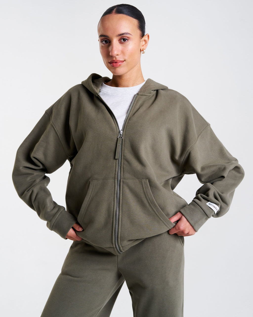 Clubhouse Relaxed Zip Through Hoodie Dusty Olive