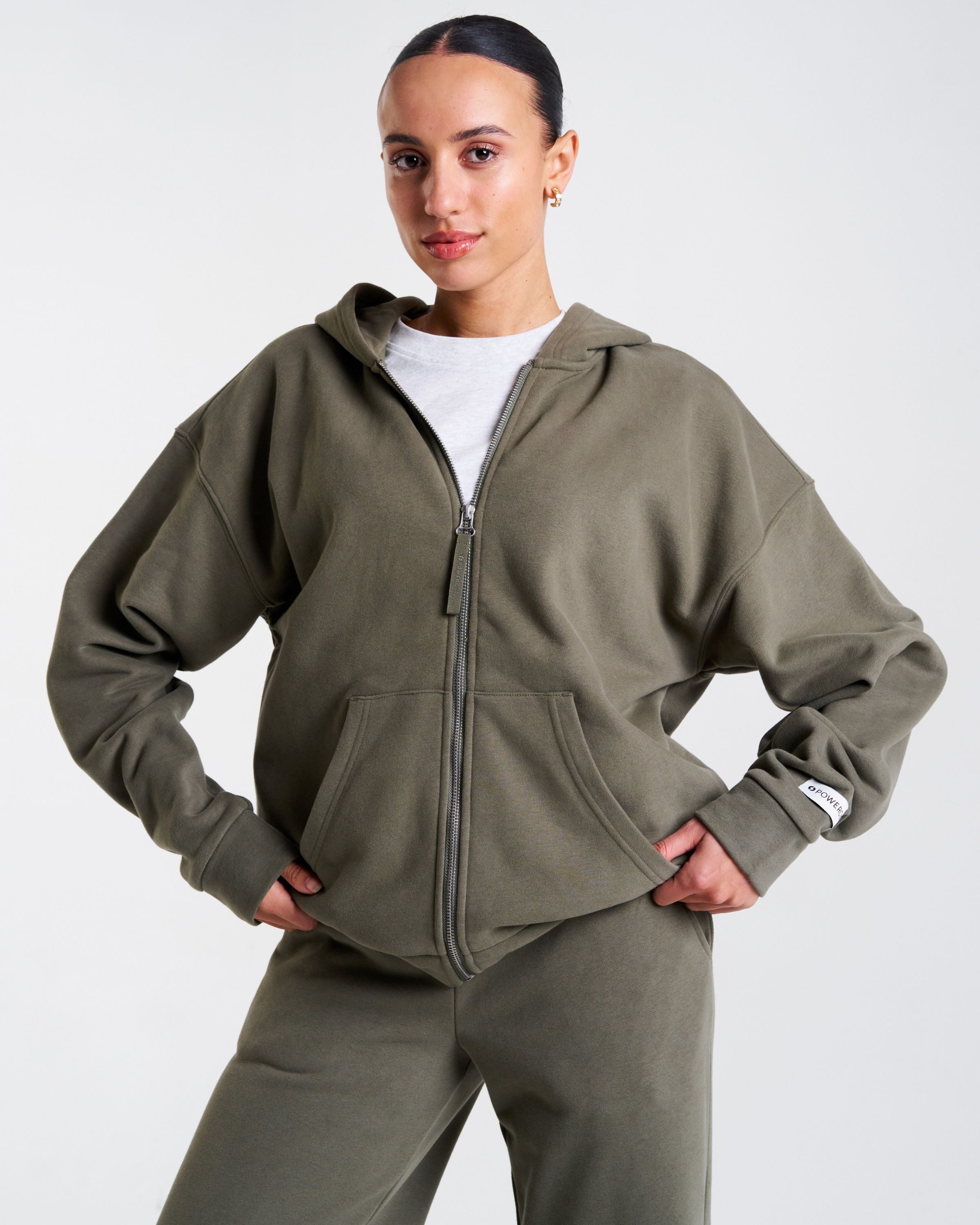 Clubhouse Relaxed Zip Through Hoodie Dusty Olive