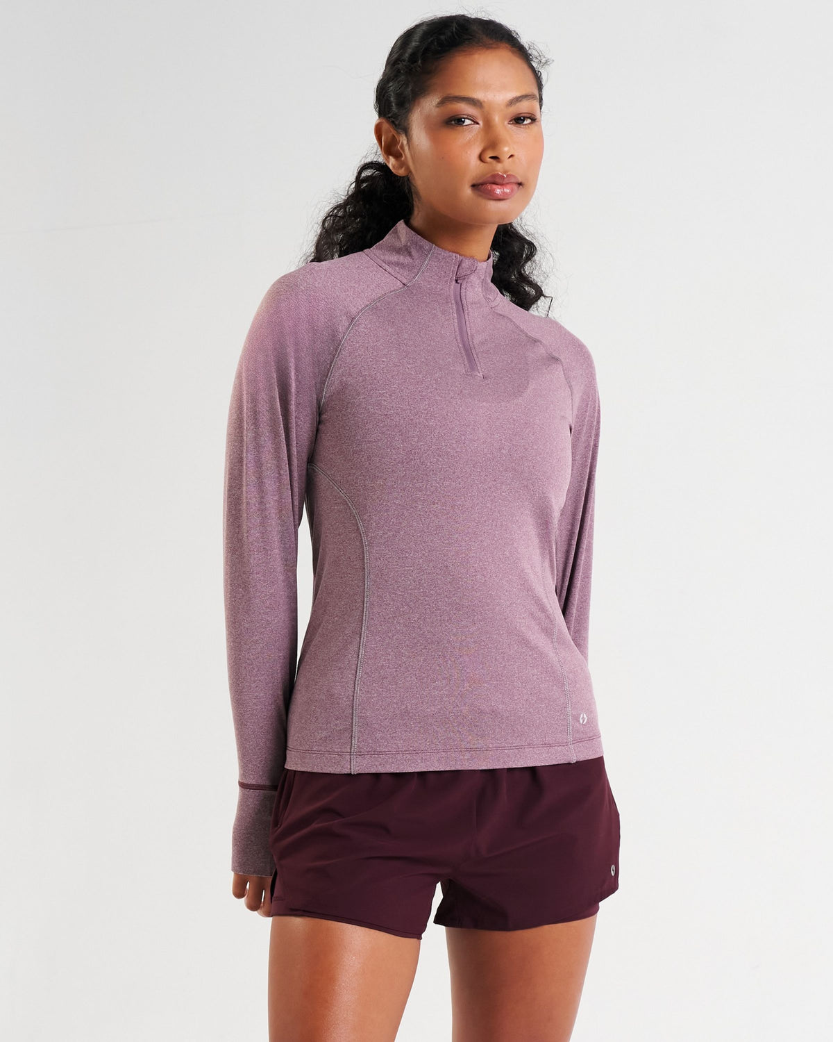 Pace Quarter Zip Top Dark Burgundy Marl