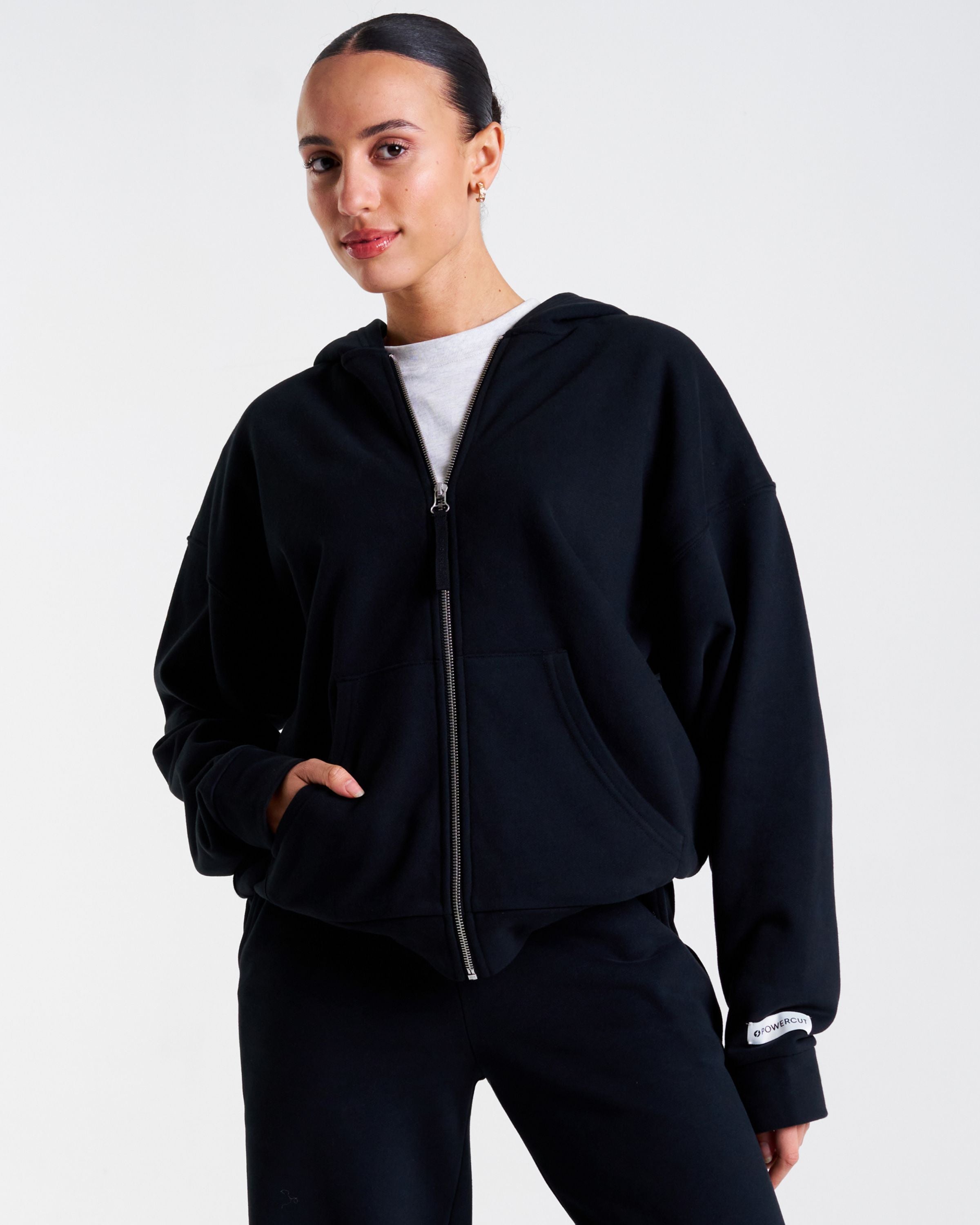 Clubhouse Relaxed Zip Through Hoodie Washed Black