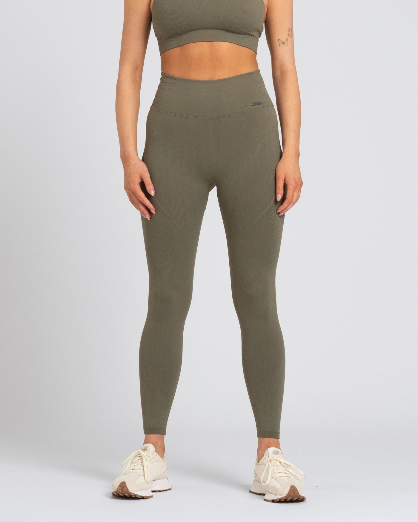Solid Seamless Ribbed High Waisted Leggings - Olive