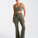 All-Day-Wear Wrap Waist Flared Leggings Dusty Olive