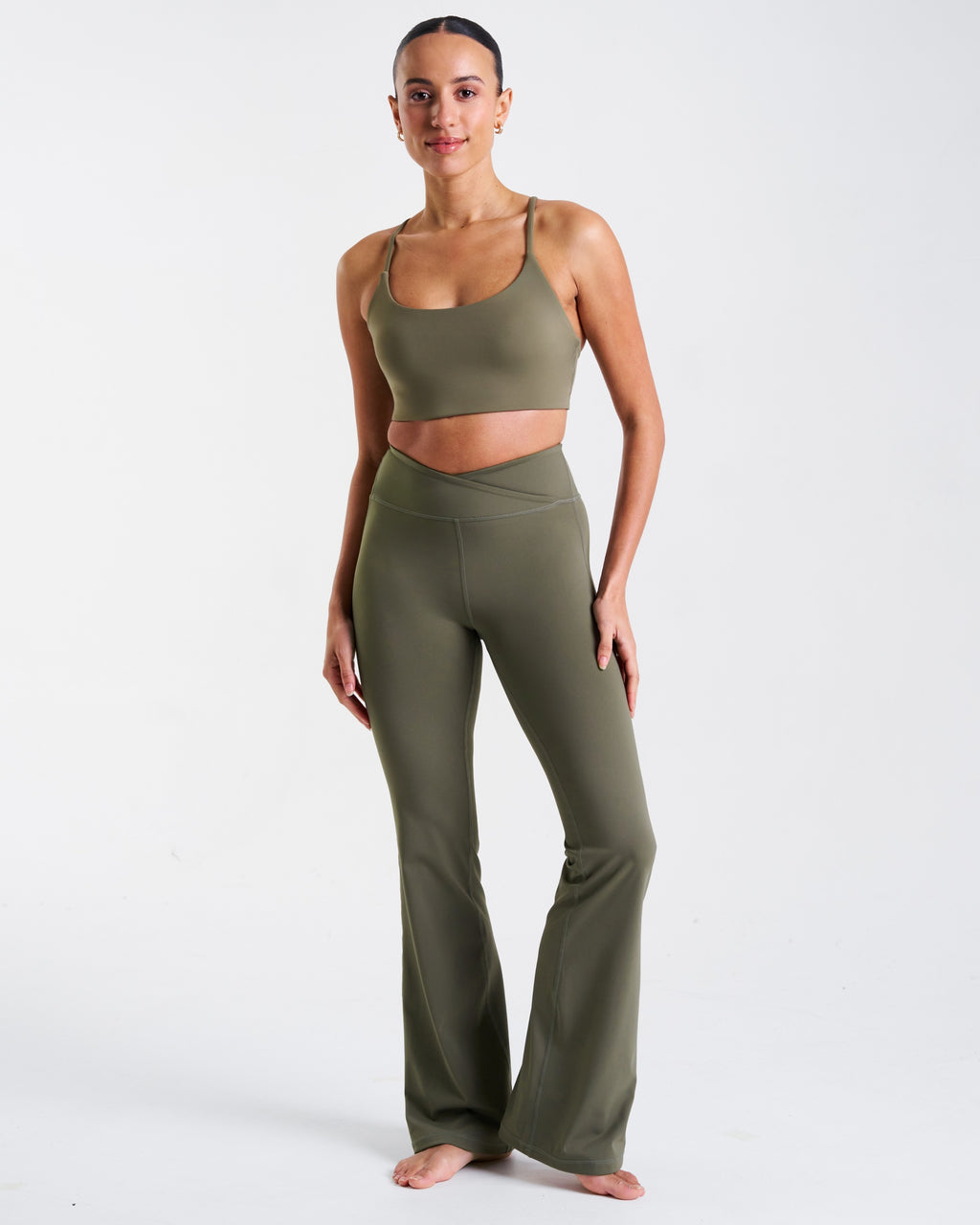 All-Day-Wear Wrap Waist Flared Leggings Dusty Olive