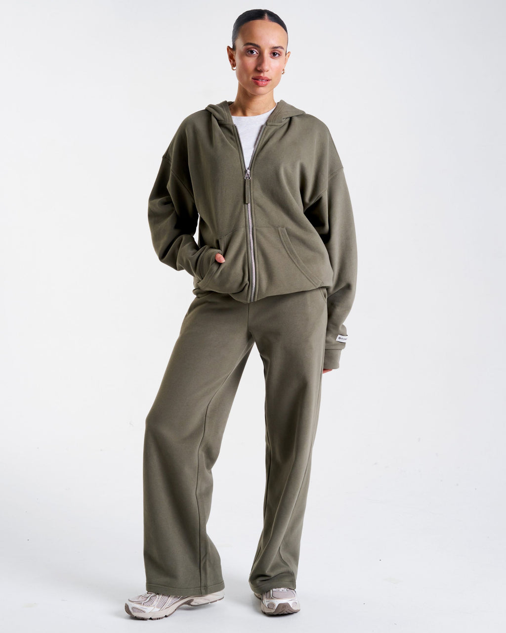 Clubhouse Relaxed Zip Through Hoodie Dusty Olive