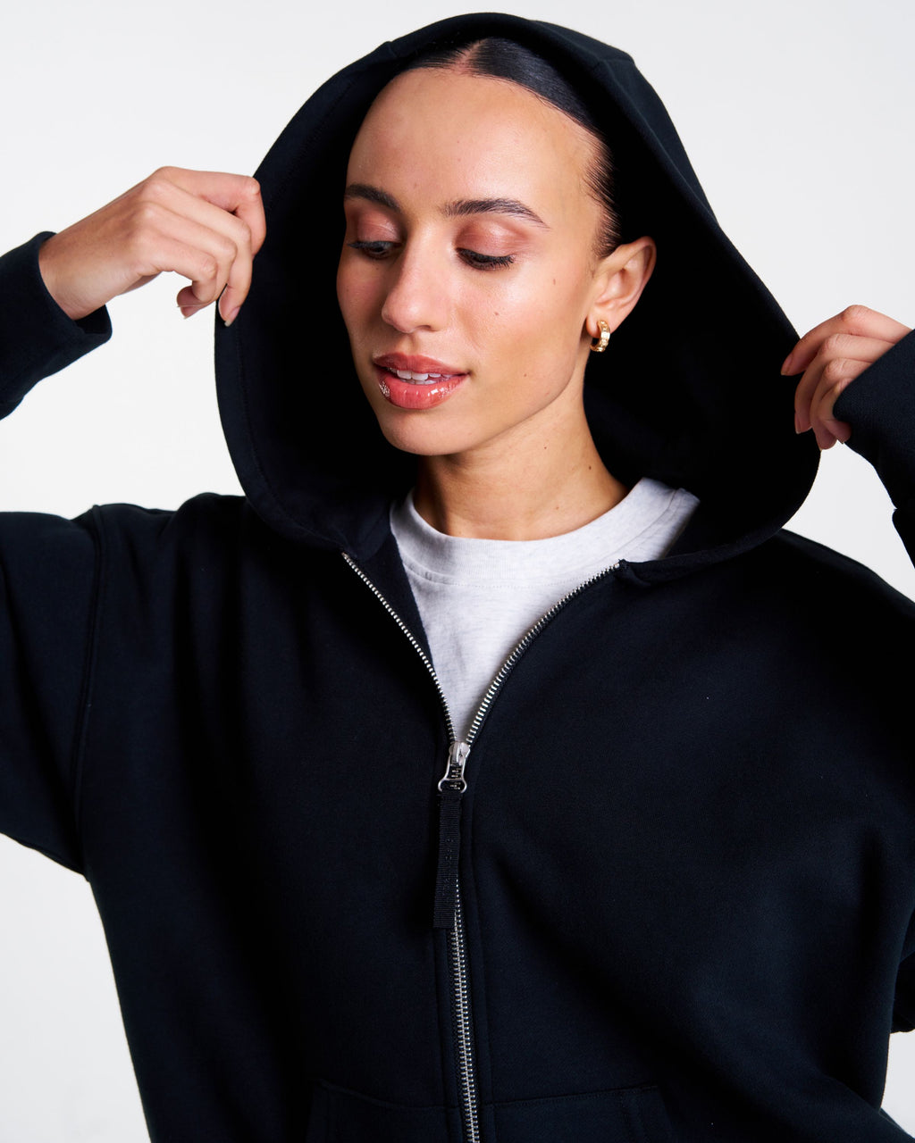 Clubhouse Relaxed Zip Through Hoodie Washed Black