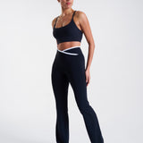 All-Day-Wear Wrap Waist Flared Leggings Black & Coconut Milk