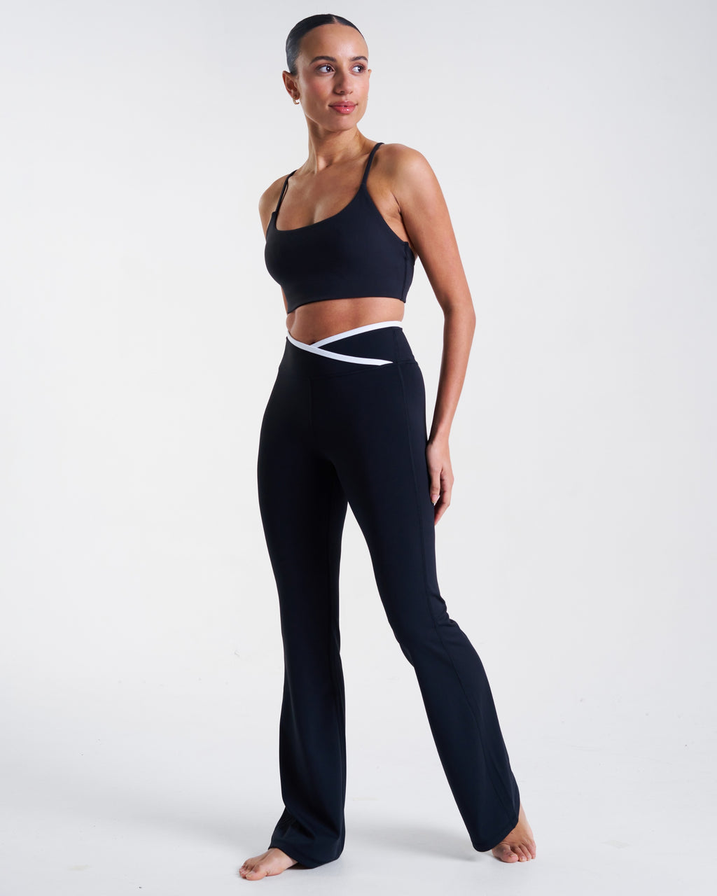 All-Day-Wear Wrap Waist Flared Leggings Black & Coconut Milk