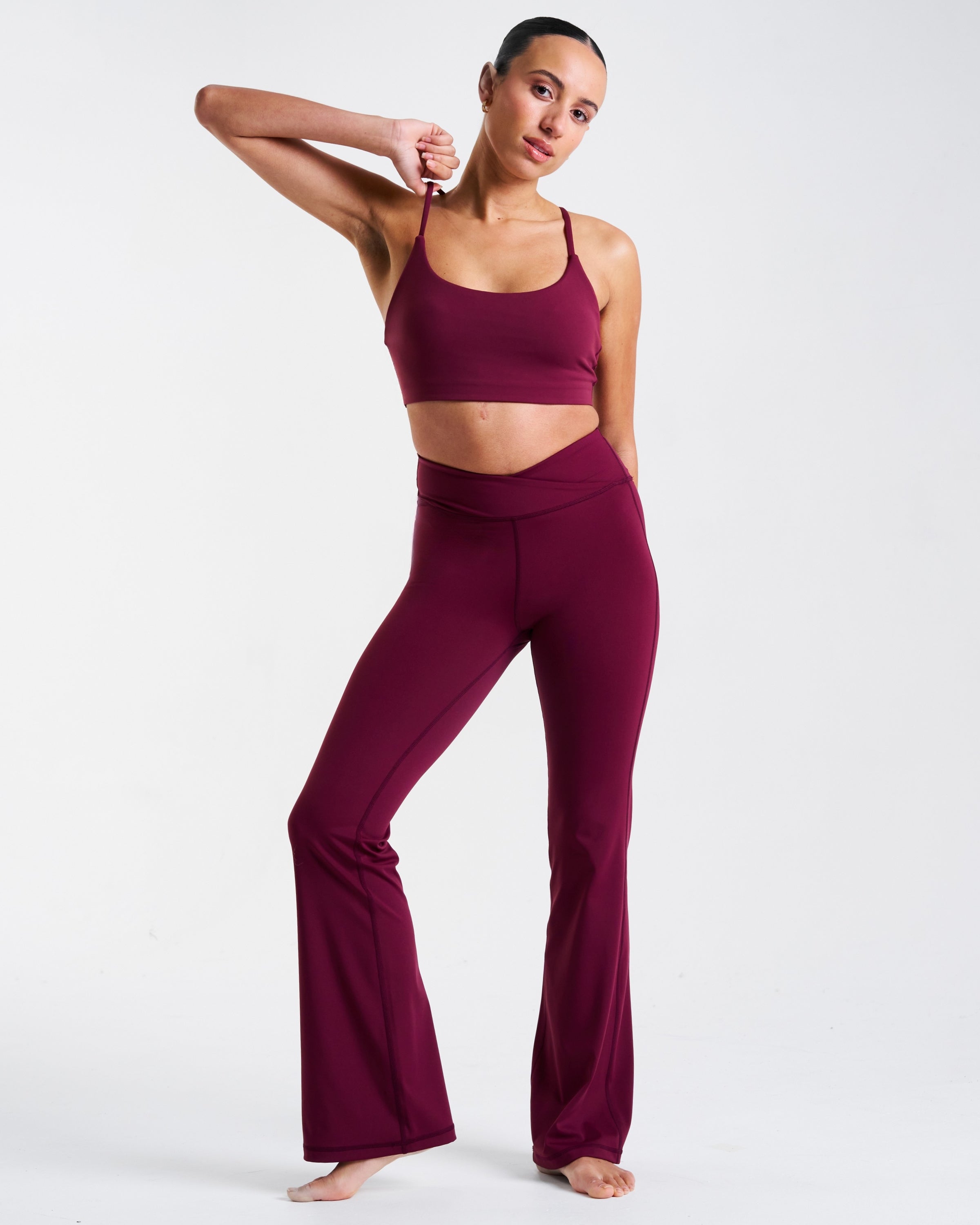 All-Day-Wear Wrap Waist Flared Leggings Cherry Lacquer