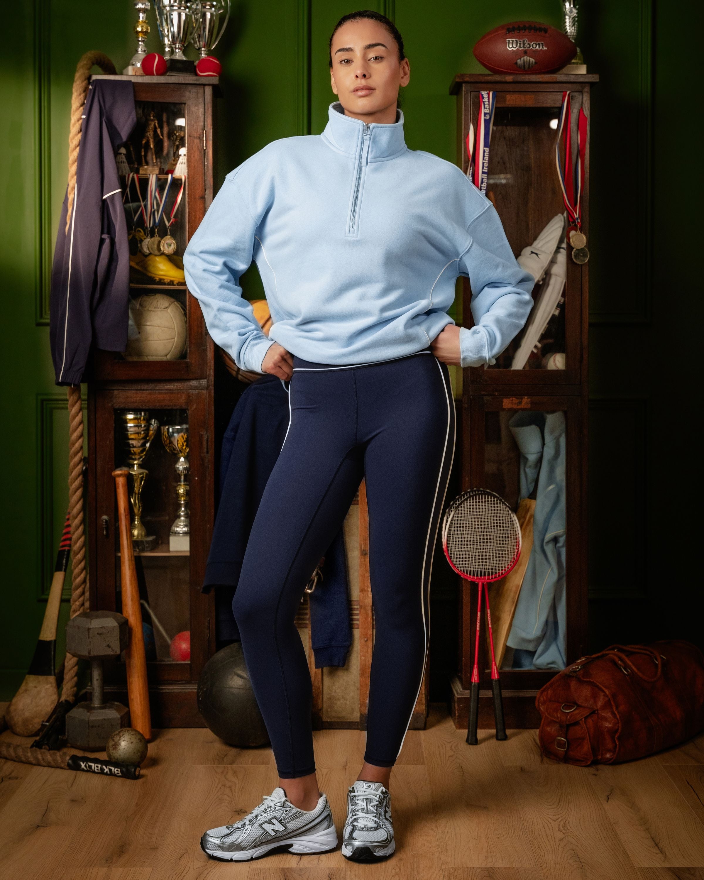 Legacy Piping Detail 1/4 Zip Sweatshirt Soft Blue