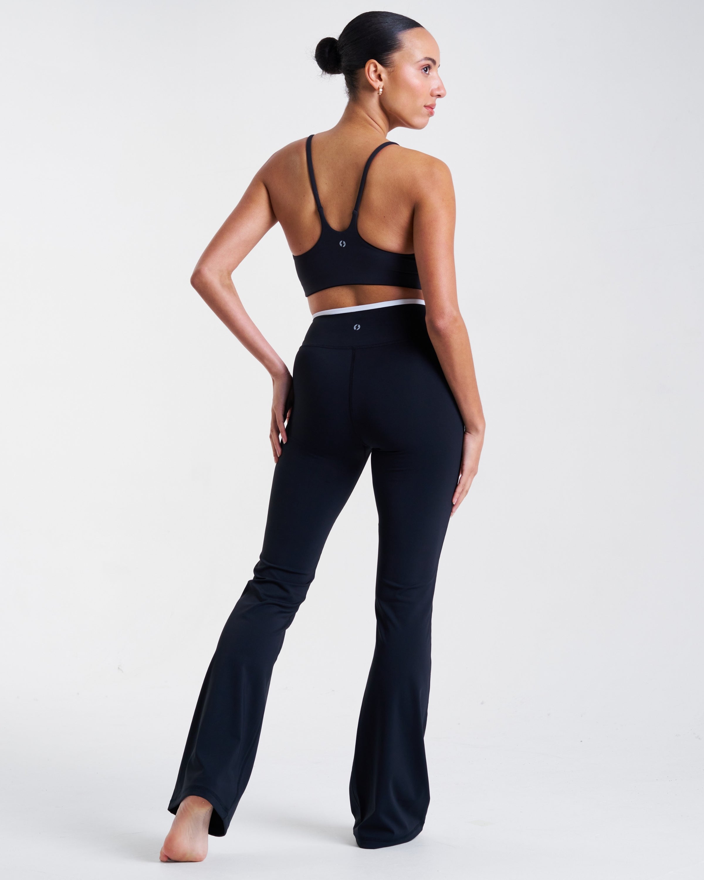 All-Day-Wear Wrap Waist Flared Leggings Black & Coconut Milk