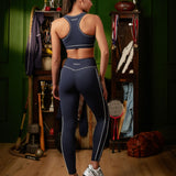 Legacy Piping Detail High Waisted Leggings Retro Navy