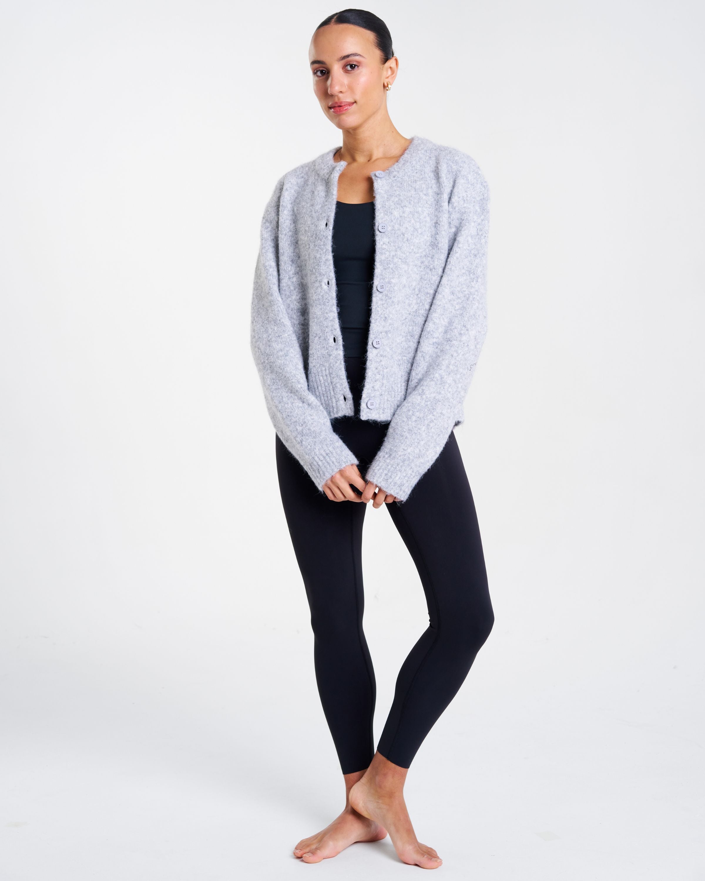 SoftKnit Button Up Cardigan Light Grey Marl