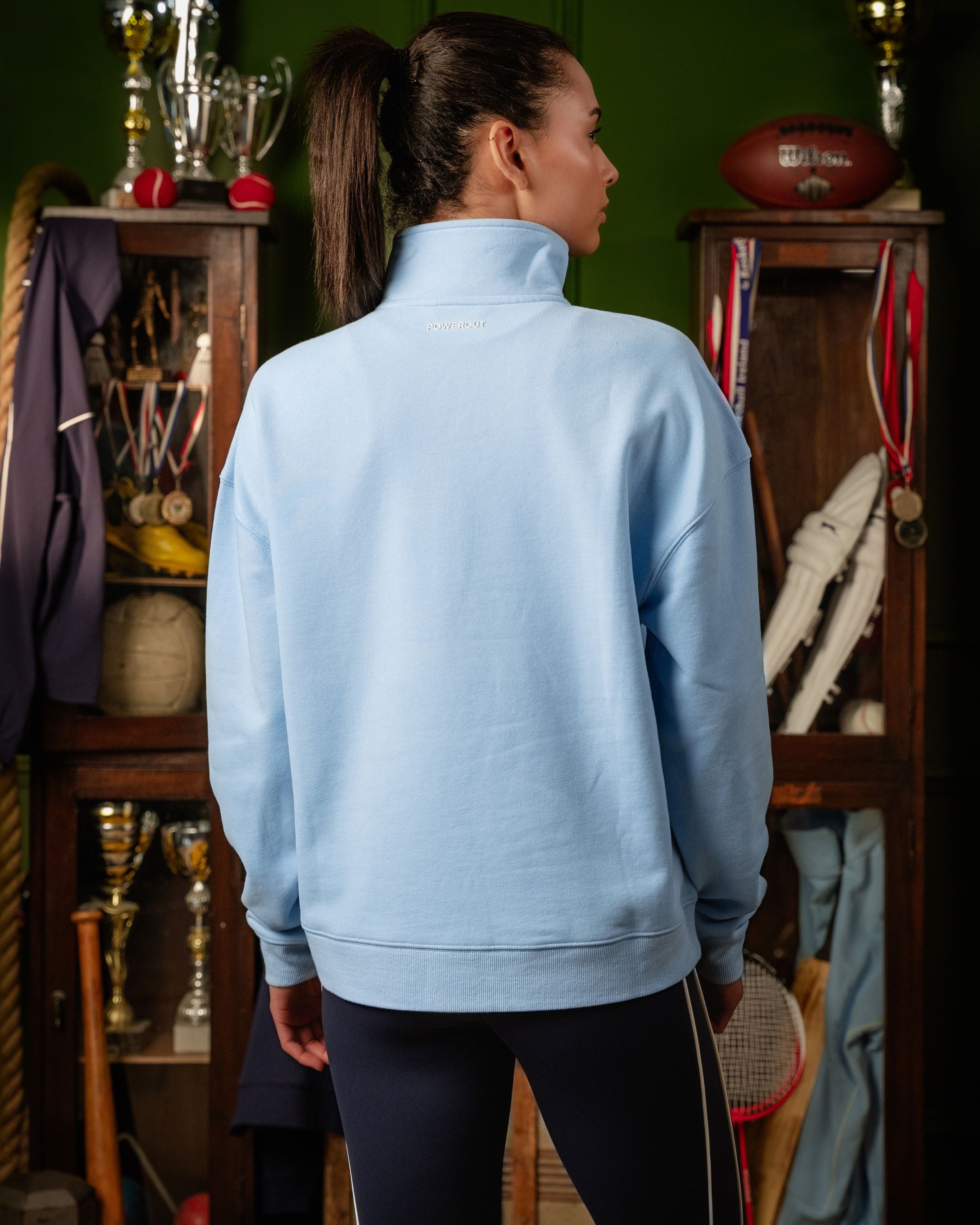 Legacy Piping Detail 1/4 Zip Sweatshirt Soft Blue