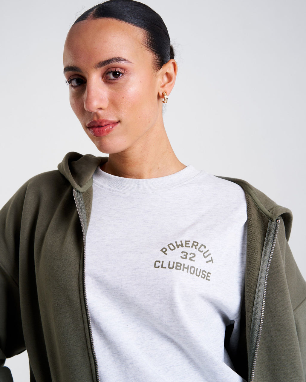 Clubhouse Relaxed Zip Through Hoodie Dusty Olive