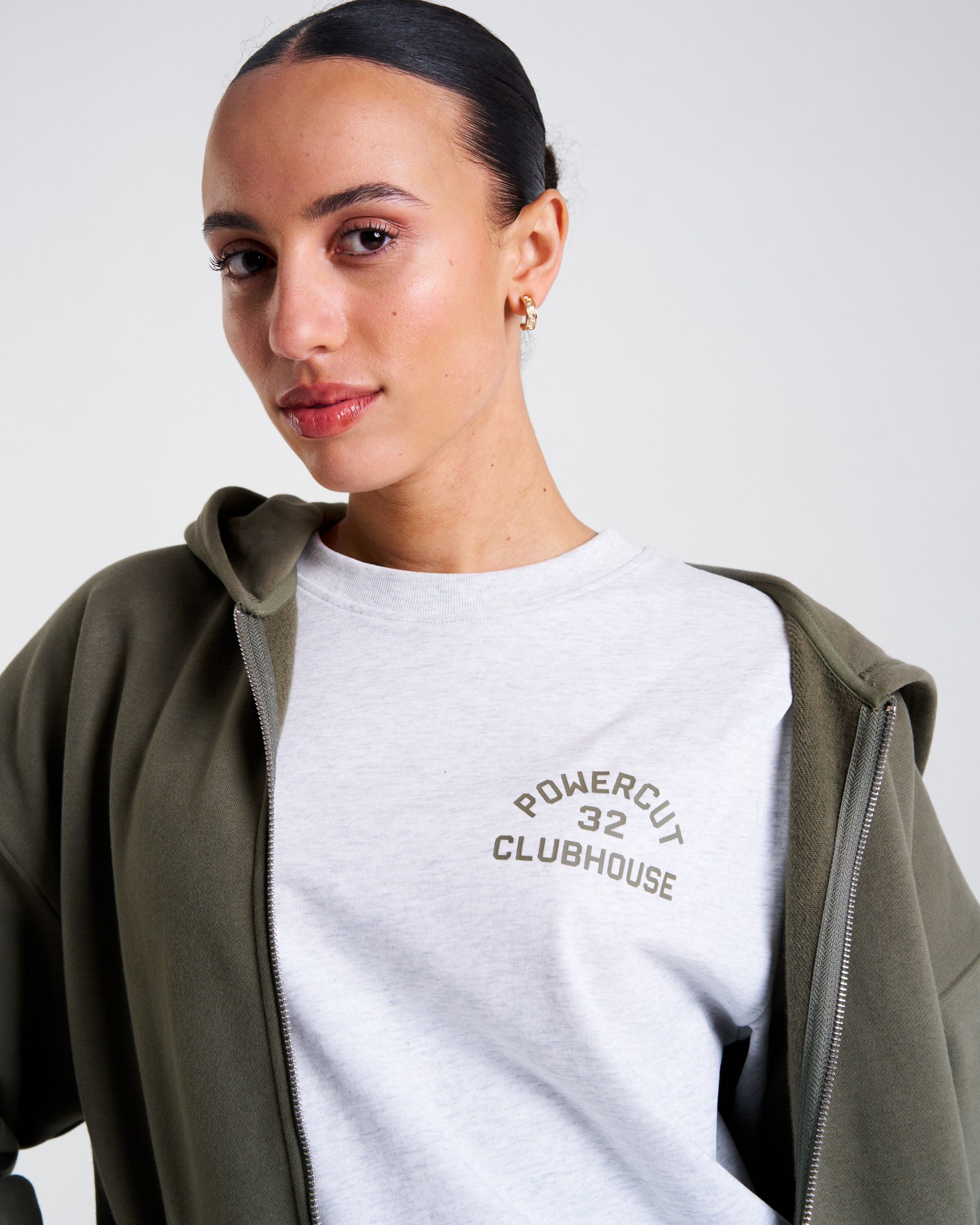 Clubhouse Relaxed Zip Through Hoodie Dusty Olive