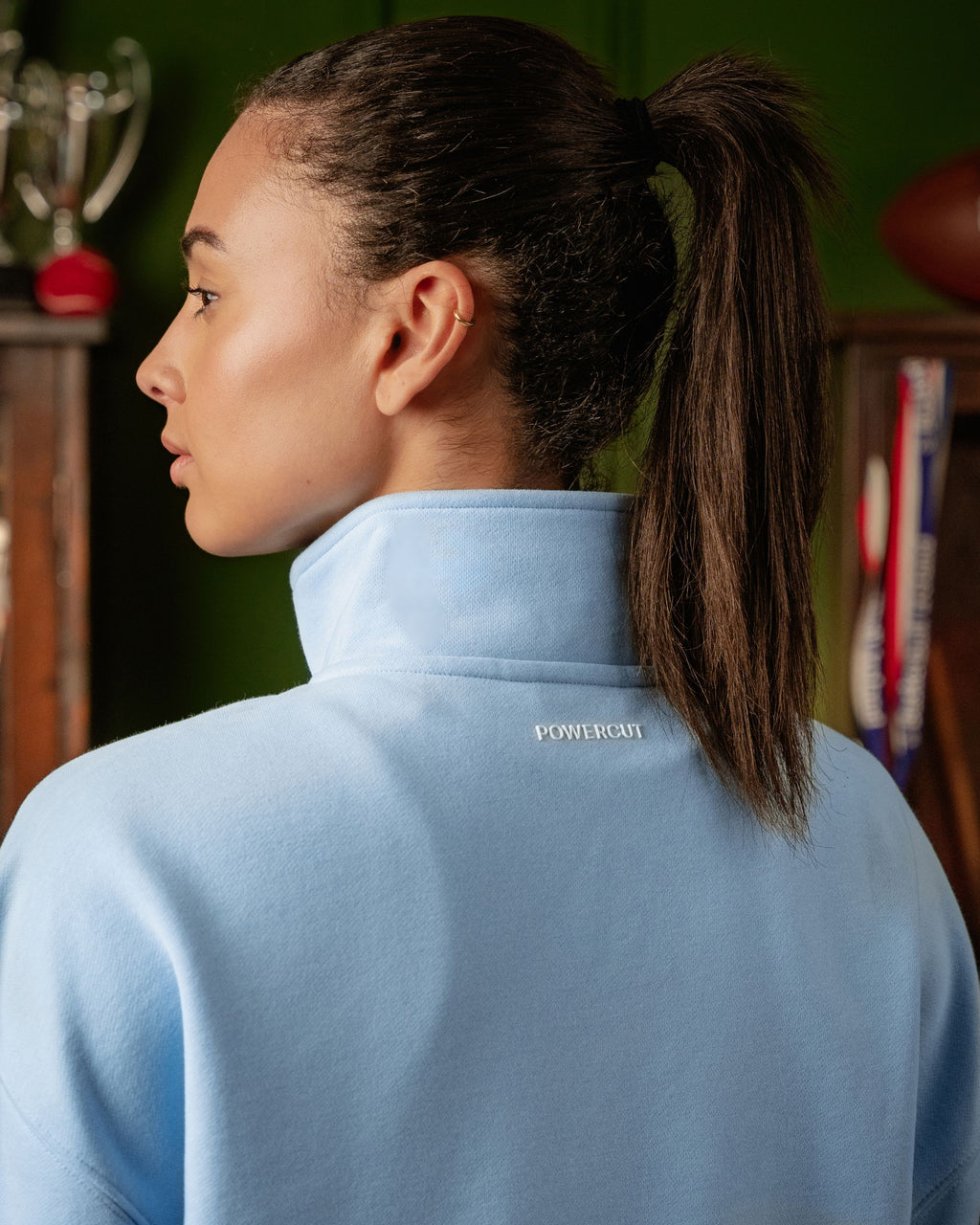 Legacy Piping Detail 1/4 Zip Sweatshirt Soft Blue