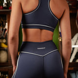 Legacy Piping Detail High Waisted Leggings Retro Navy