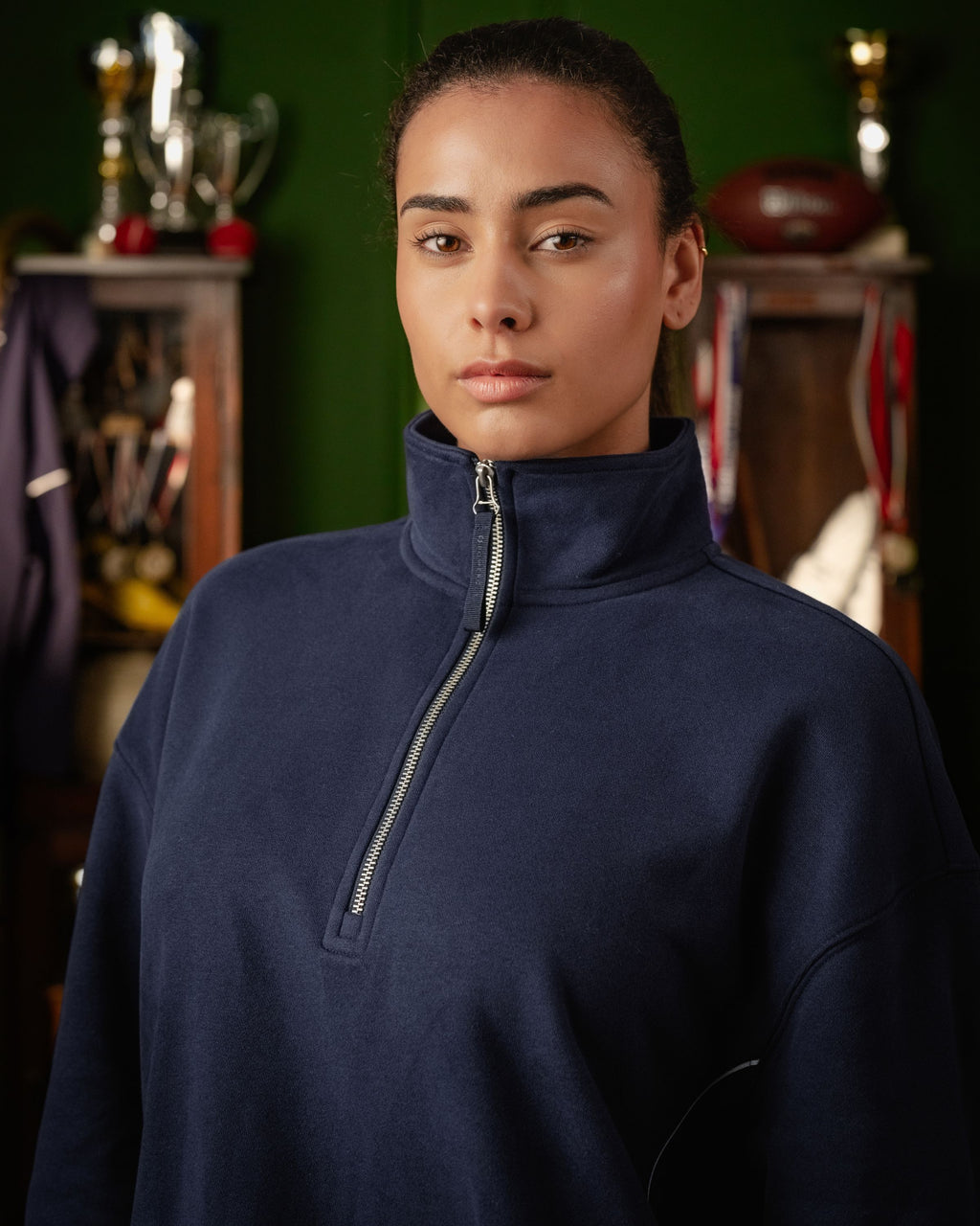 Legacy Piping Detail 1/4 Zip Sweatshirt Retro Navy