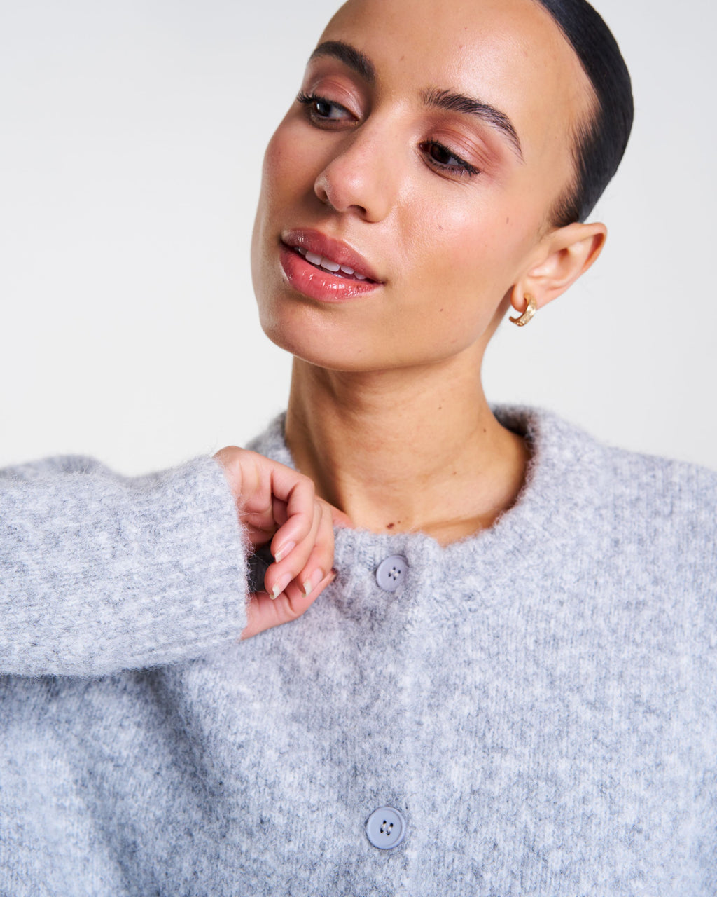 SoftKnit Button Up Cardigan Light Grey Marl
