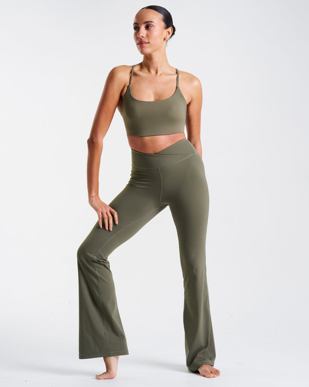 All-Day-Wear Wrap Waist Flared Leggings Dusty Olive