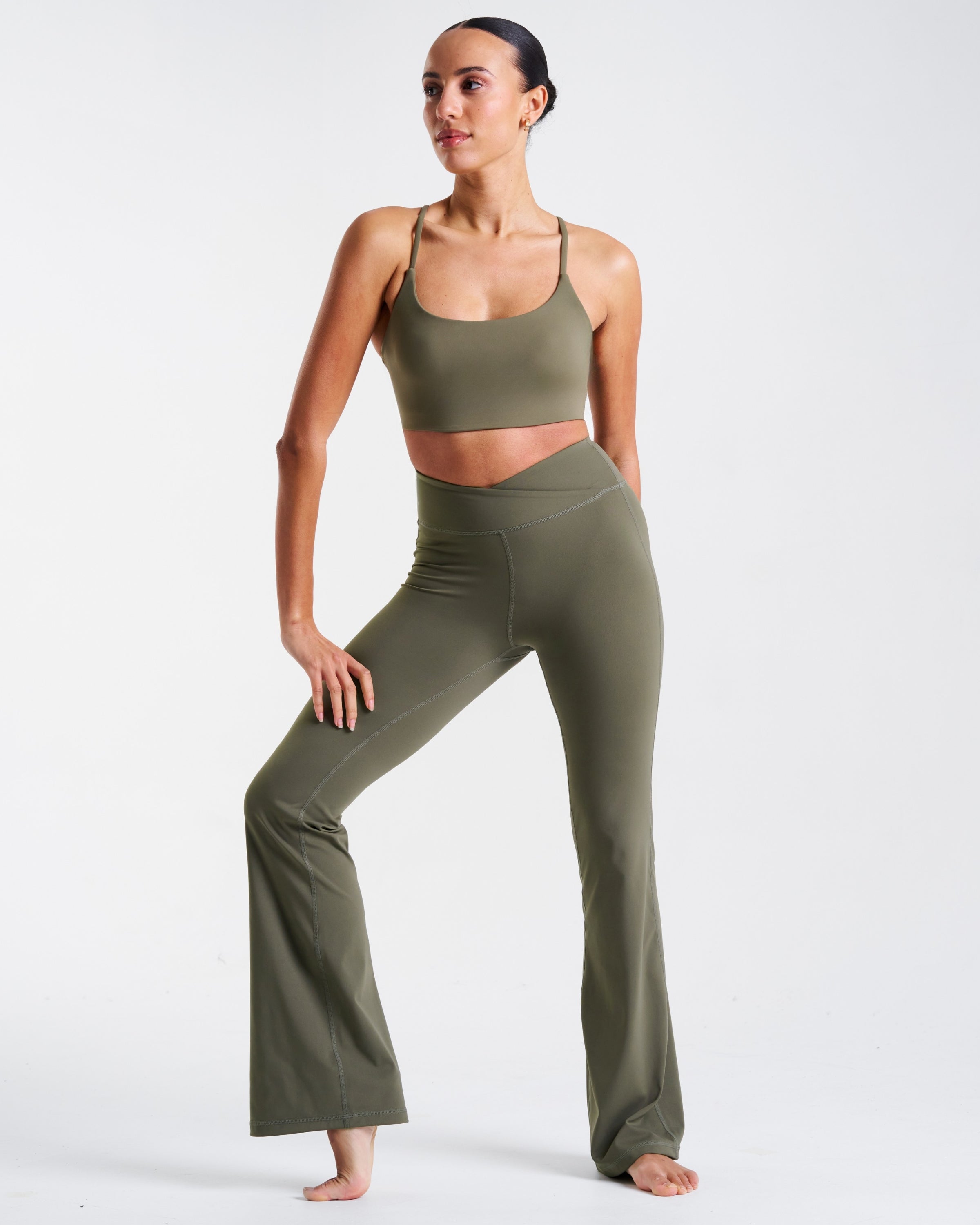 All-Day-Wear Wrap Waist Flared Leggings Dusty Olive