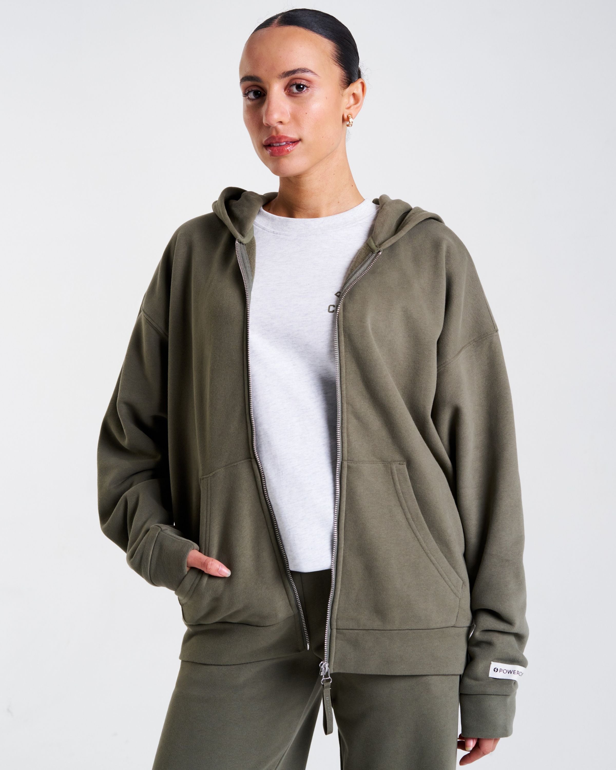 Clubhouse Relaxed Zip Through Hoodie Dusty Olive