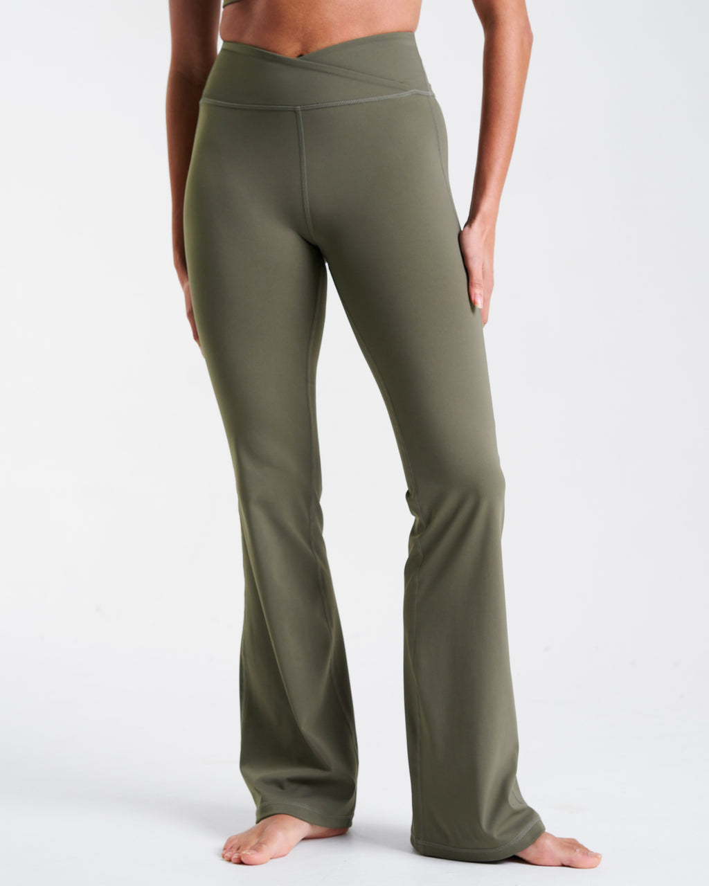 All-Day-Wear Wrap Waist Flared Leggings Dusty Olive