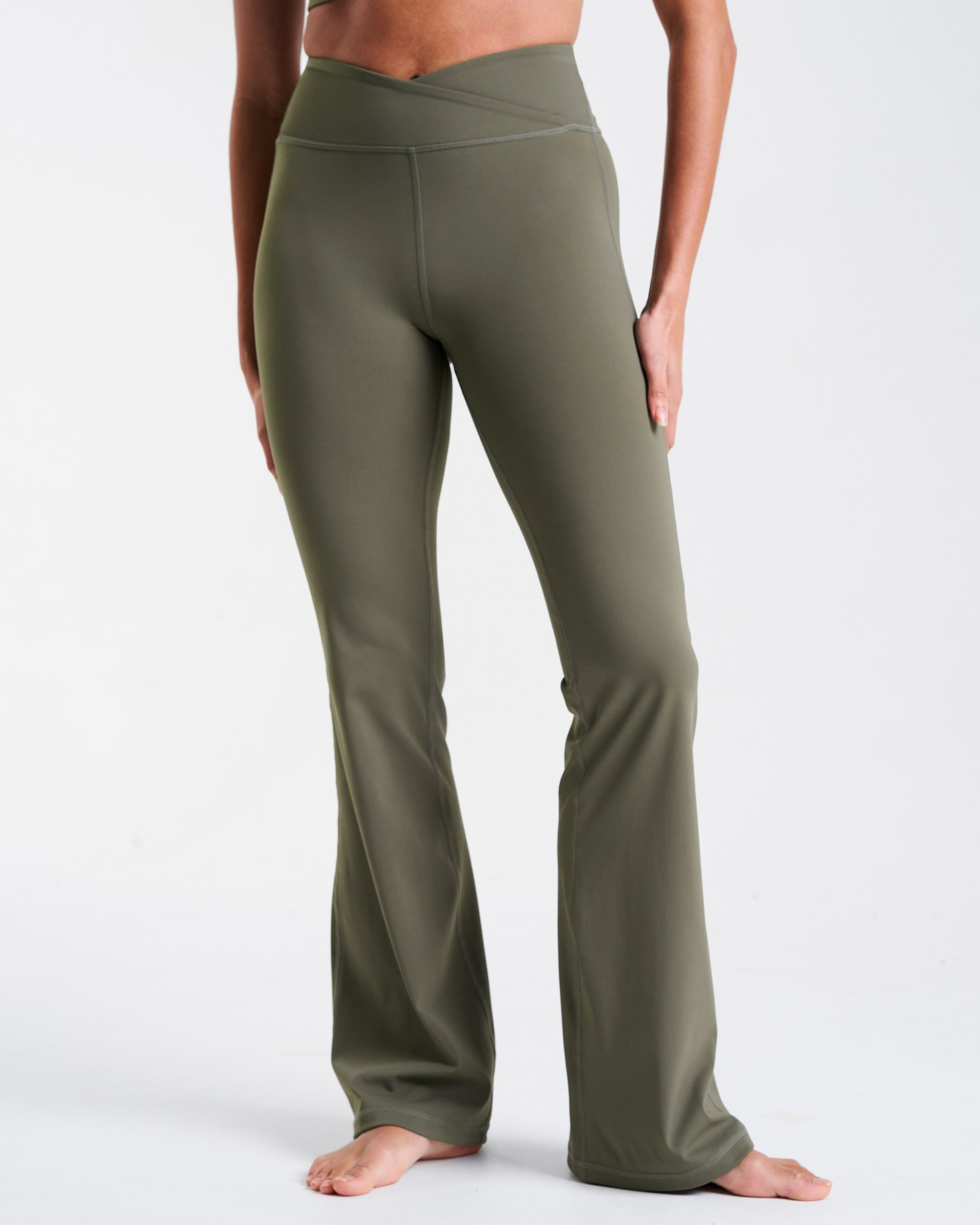 All-Day-Wear Wrap Waist Flared Leggings Dusty Olive
