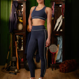 Legacy Piping Detail High Waisted Leggings Retro Navy