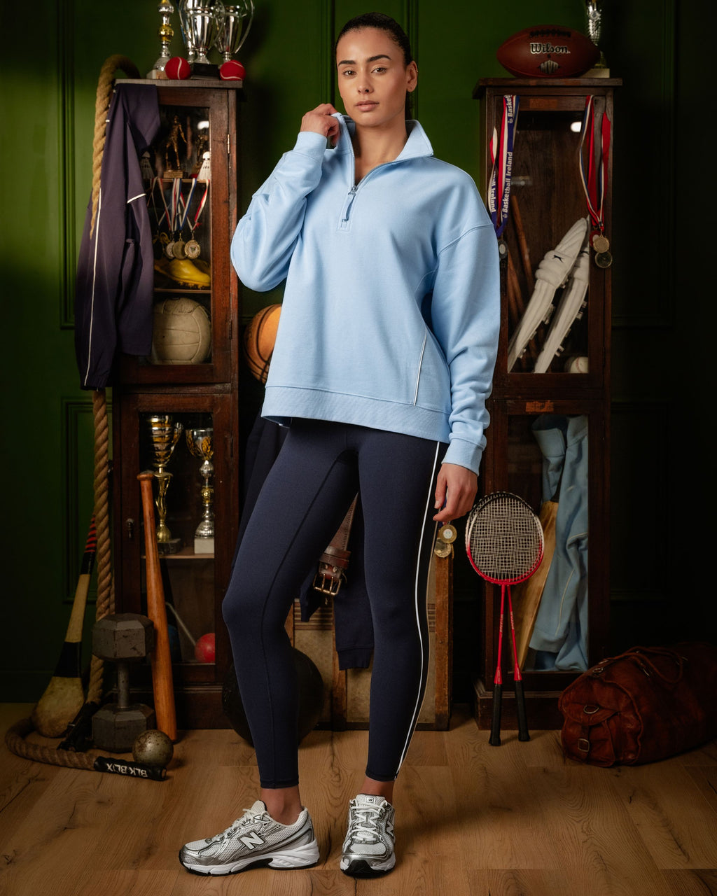 Legacy Piping Detail 1/4 Zip Sweatshirt Soft Blue