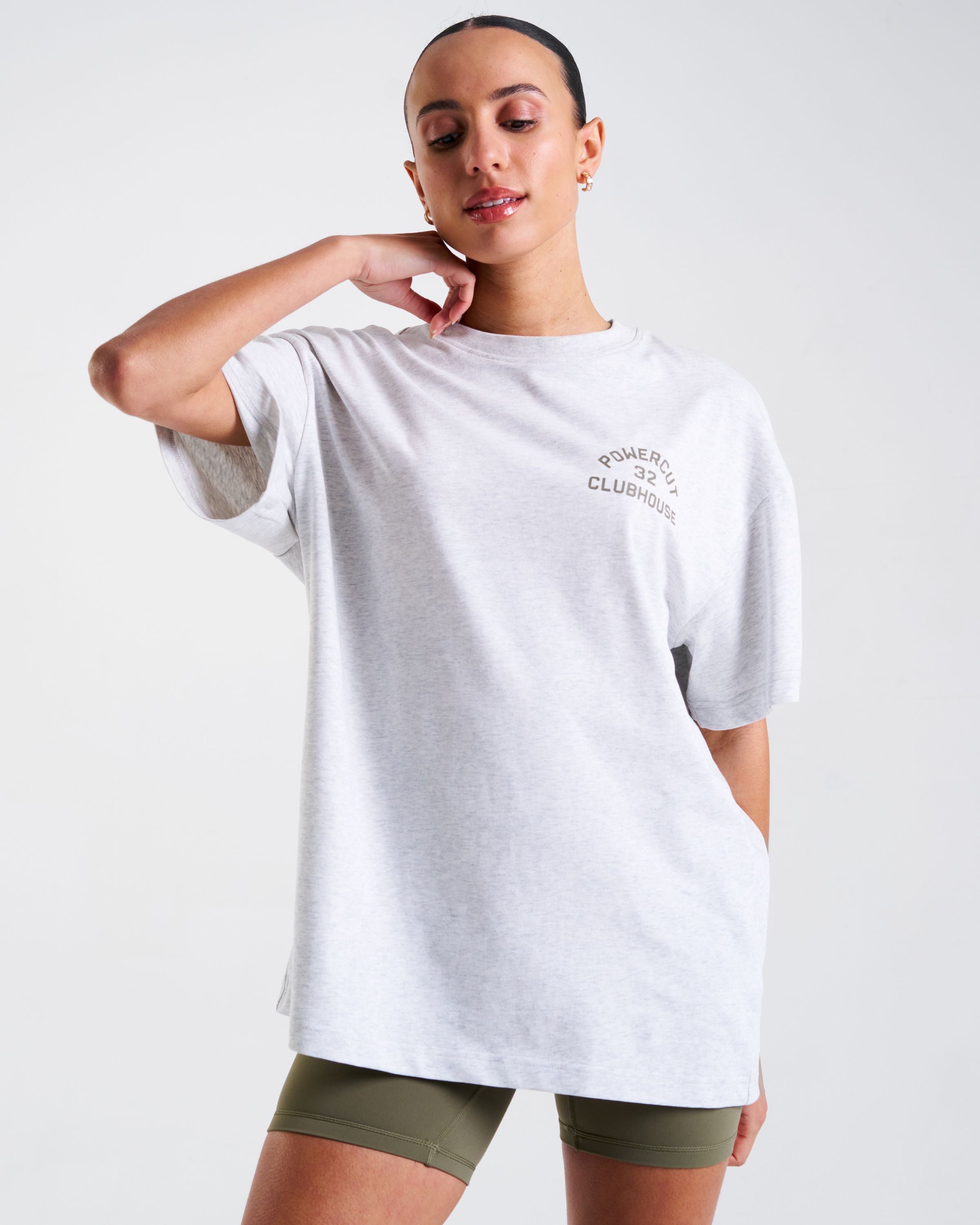 Clubhouse Oversized Printed T-Shirt Light Grey Marl