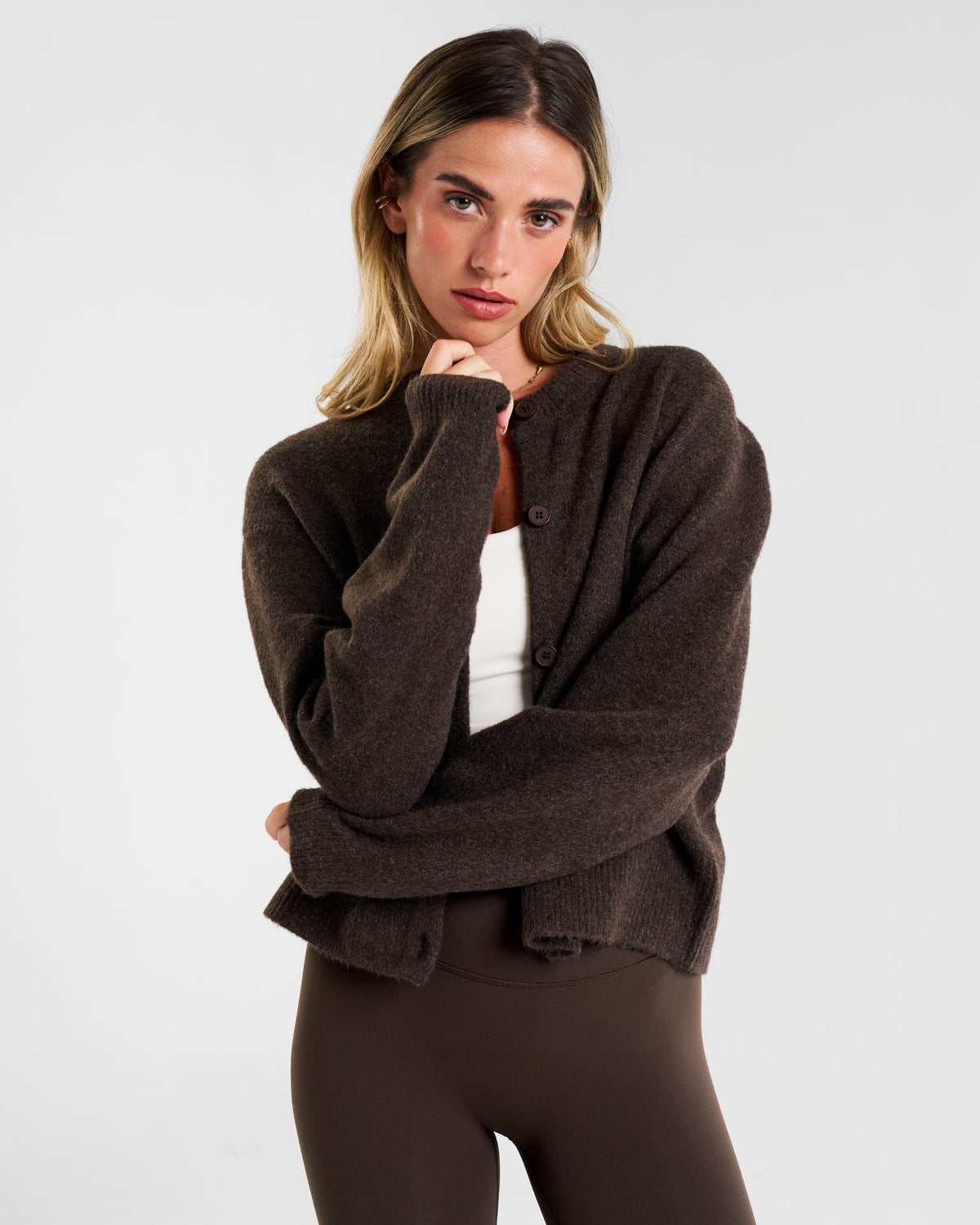 SoftKnit Button Up Cardigan Espresso