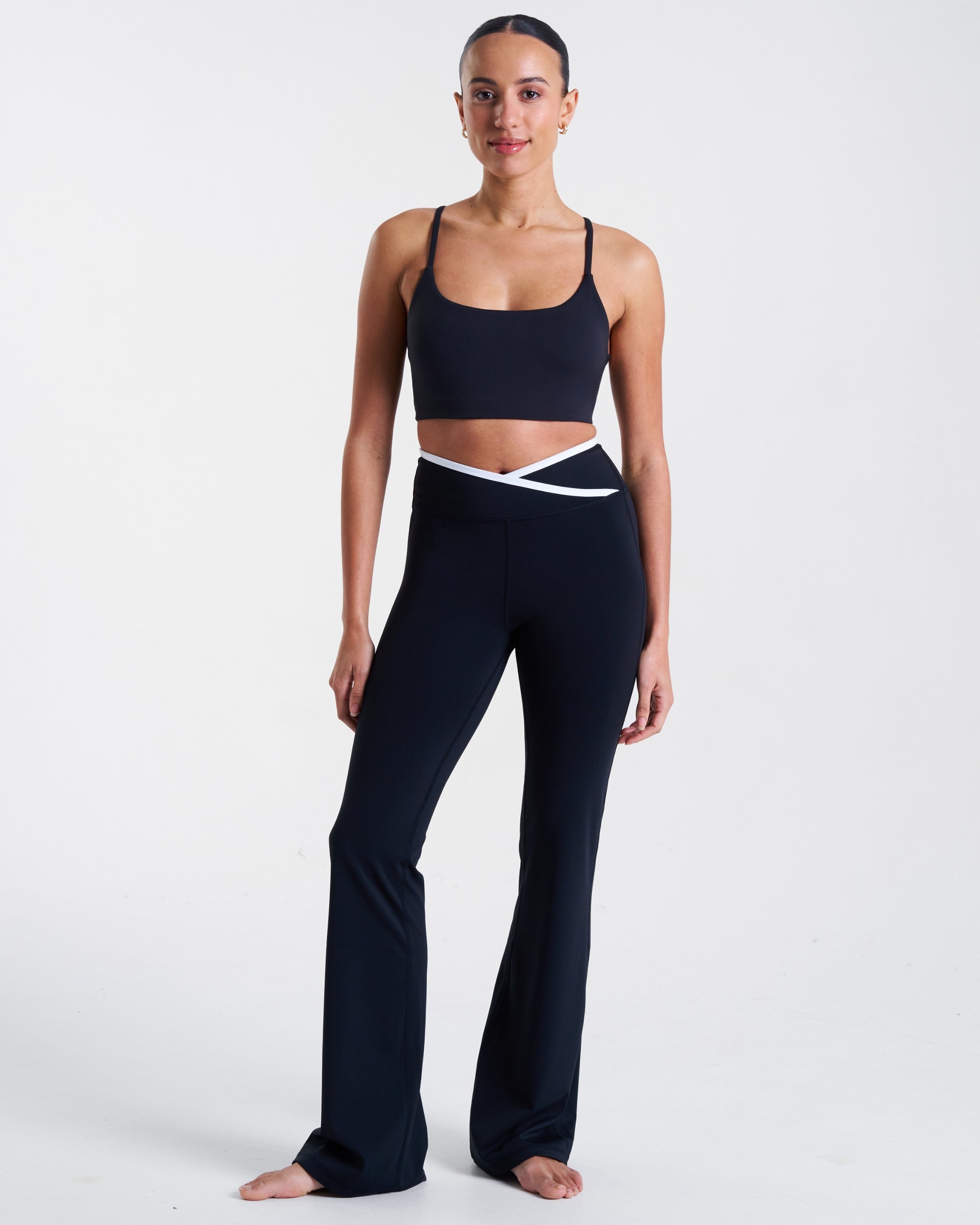 All-Day-Wear Wrap Waist Flared Leggings Black & Coconut Milk