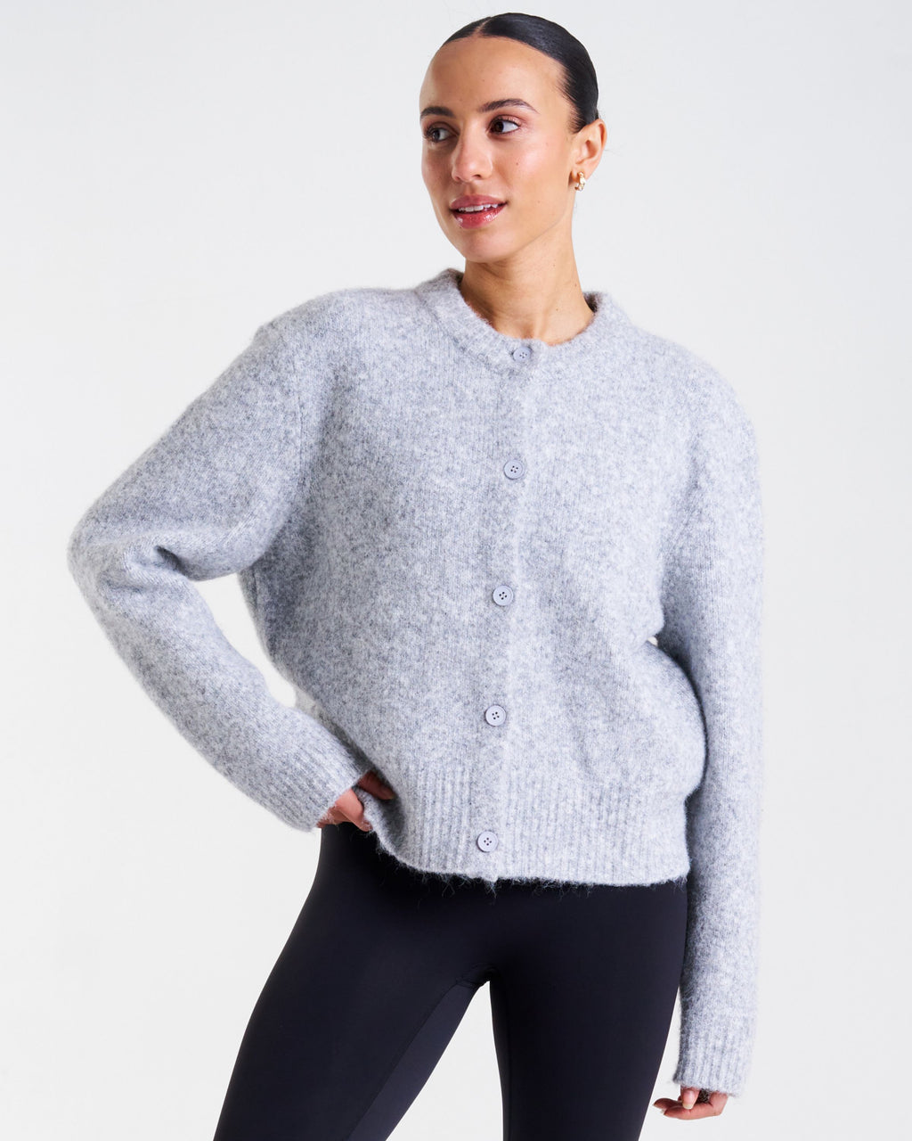 SoftKnit Button Up Cardigan Light Grey Marl