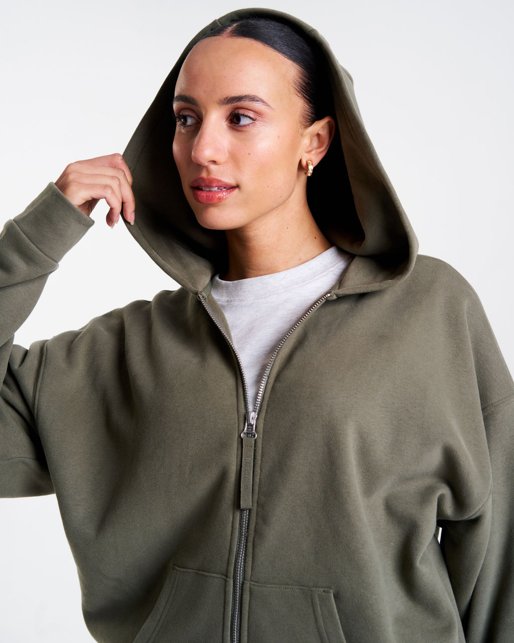 Clubhouse Relaxed Zip Through Hoodie Dusty Olive