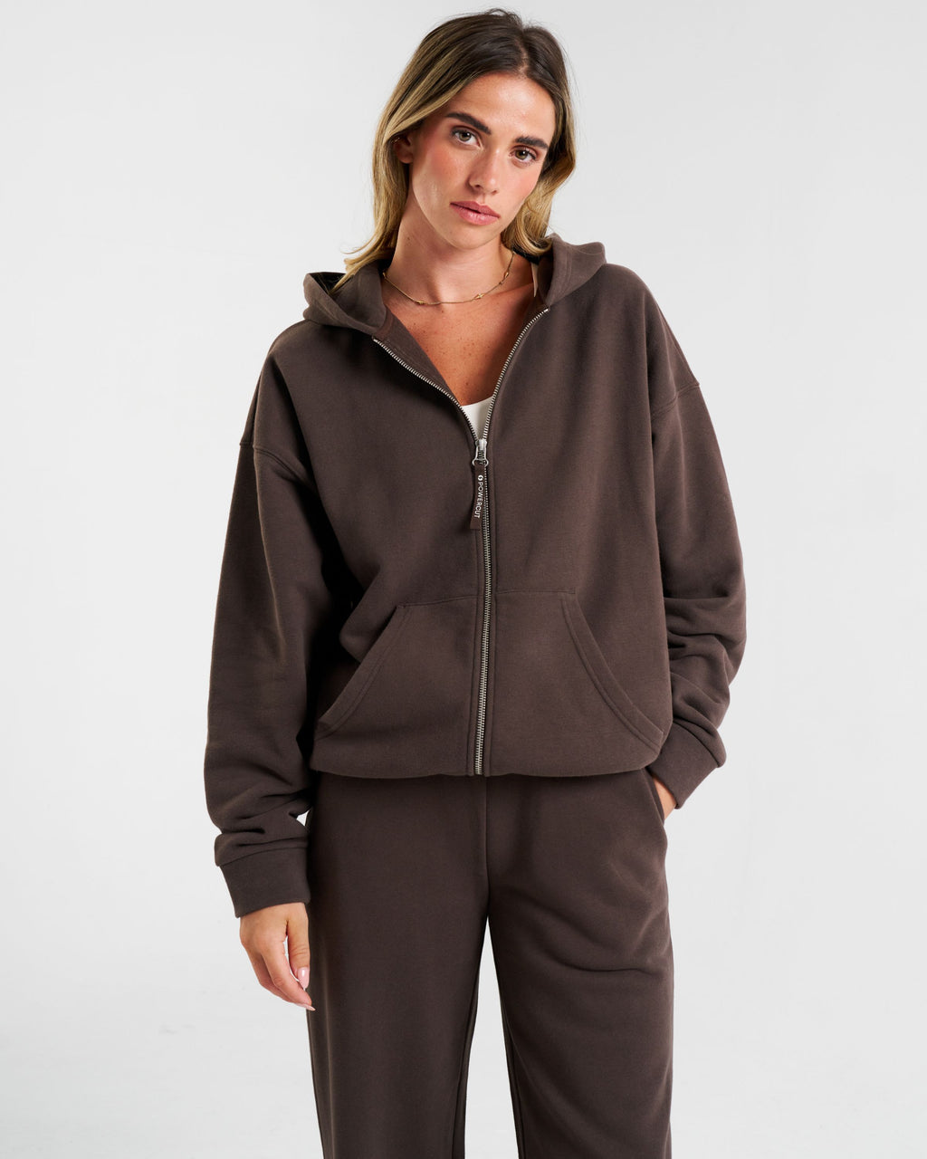 Clubhouse Relaxed Zip Through Hoodie Espresso