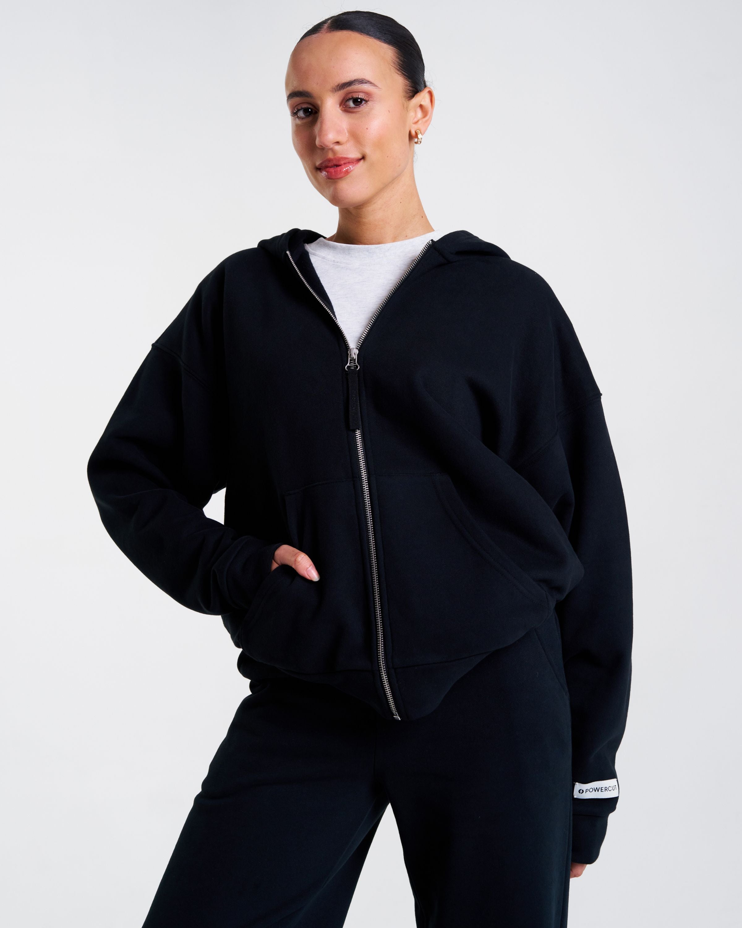 Clubhouse Relaxed Zip Through Hoodie Washed Black