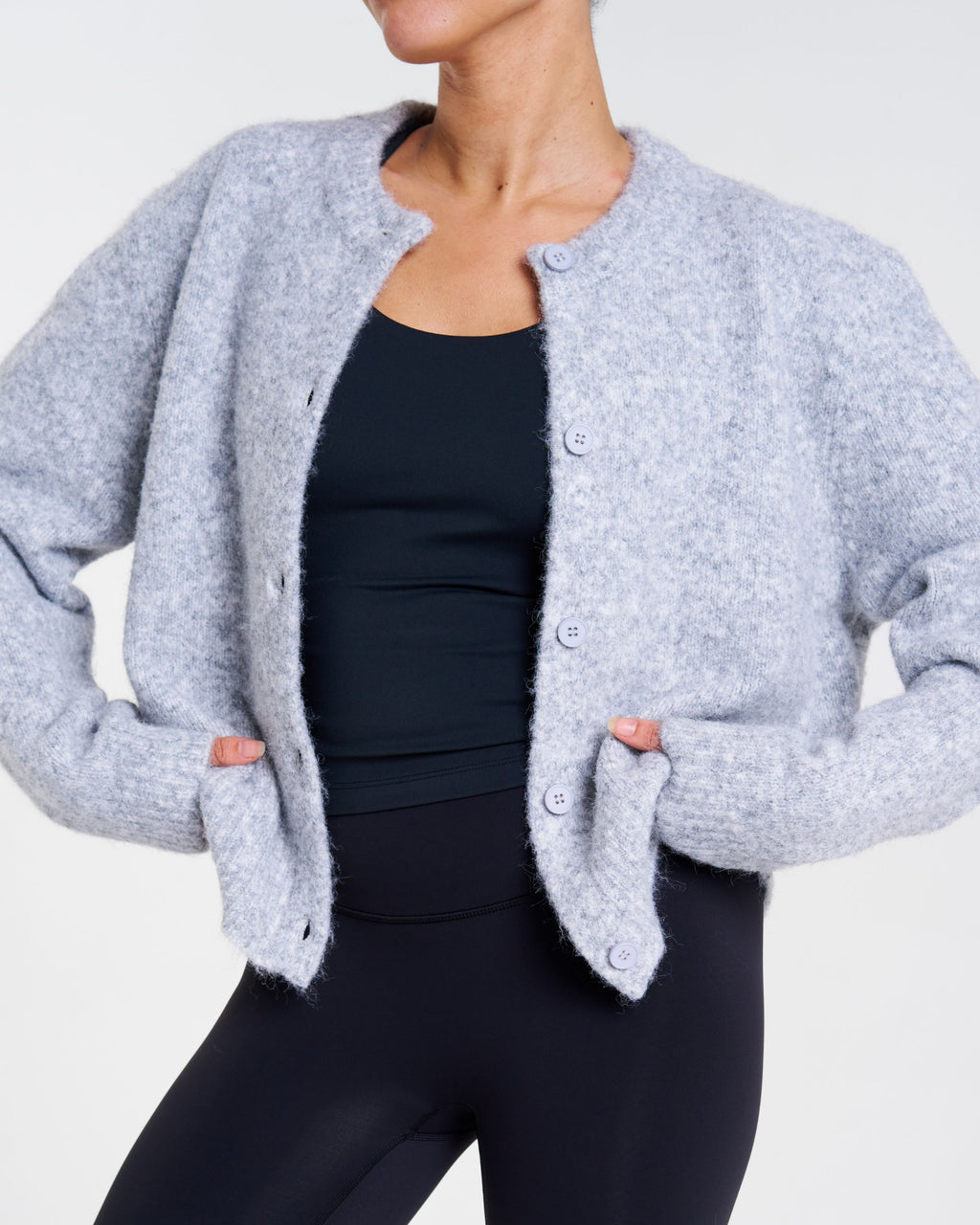 SoftKnit Button Up Cardigan Light Grey Marl
