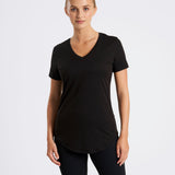 Soft Feel Longline V-Neck T-Shirt Black